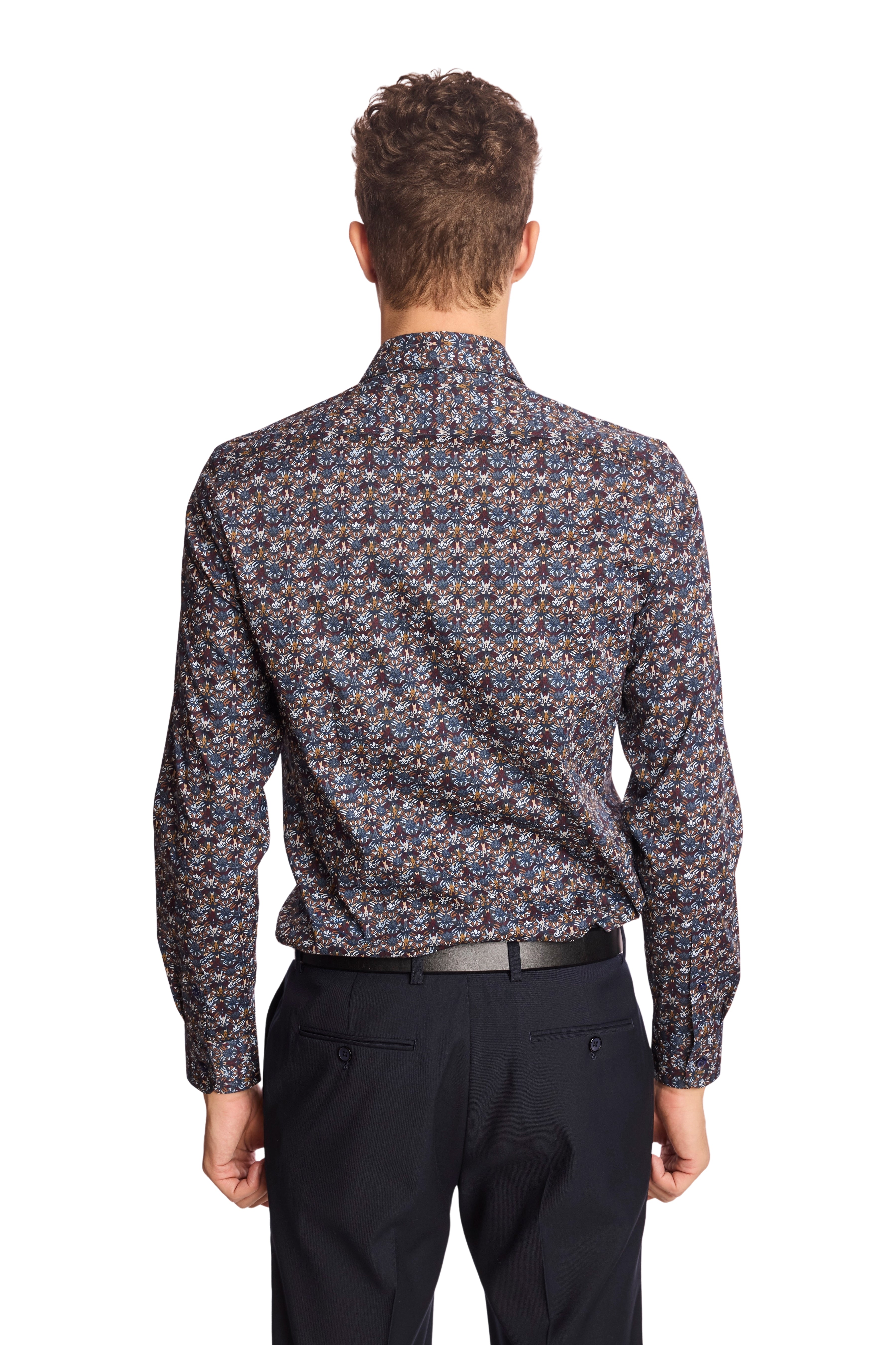 Parker Pointed Collar Shirt - Blue & Burgundy Abstract