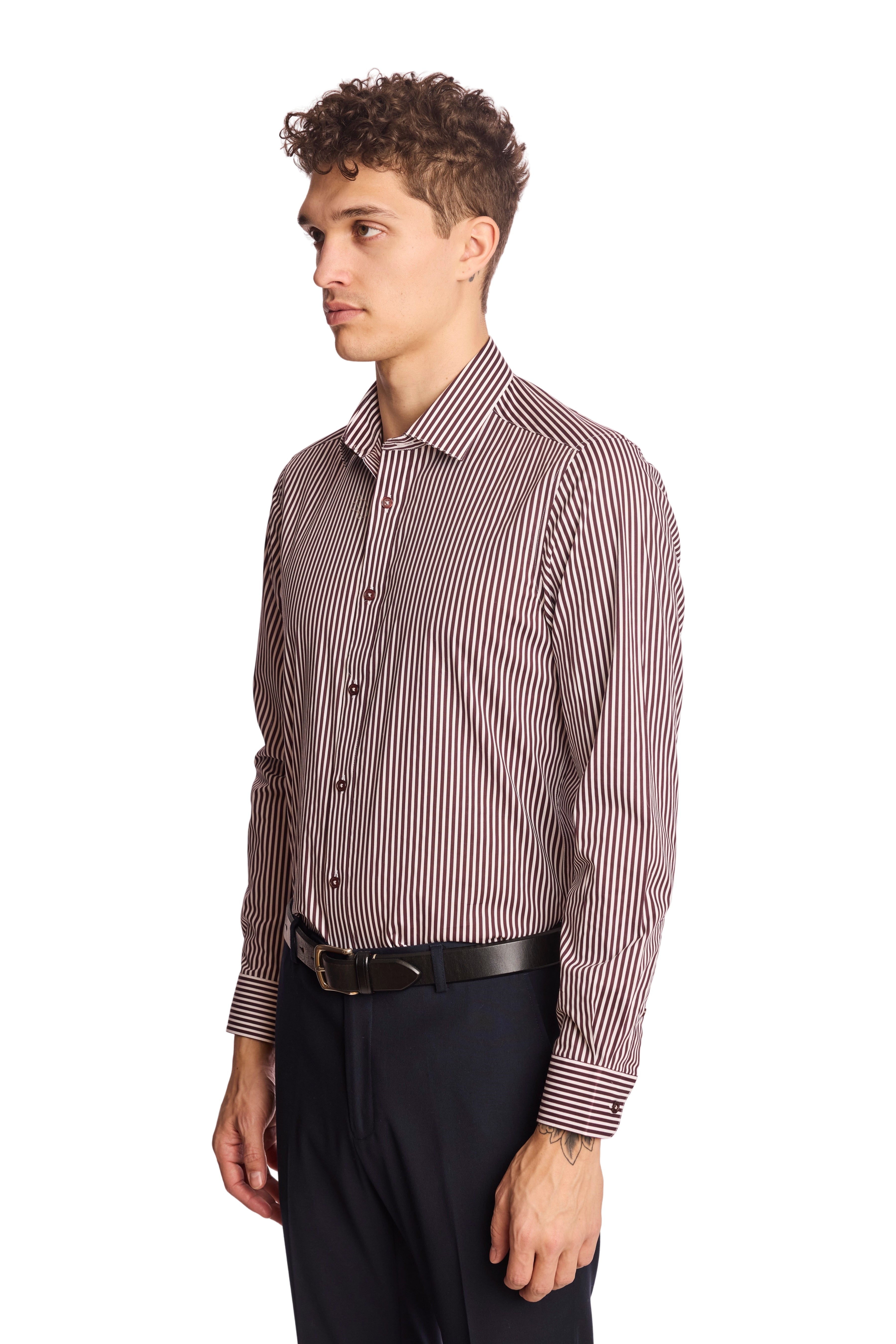 Samuel Spread Collar Shirt - Cherry Lacquer Stripes