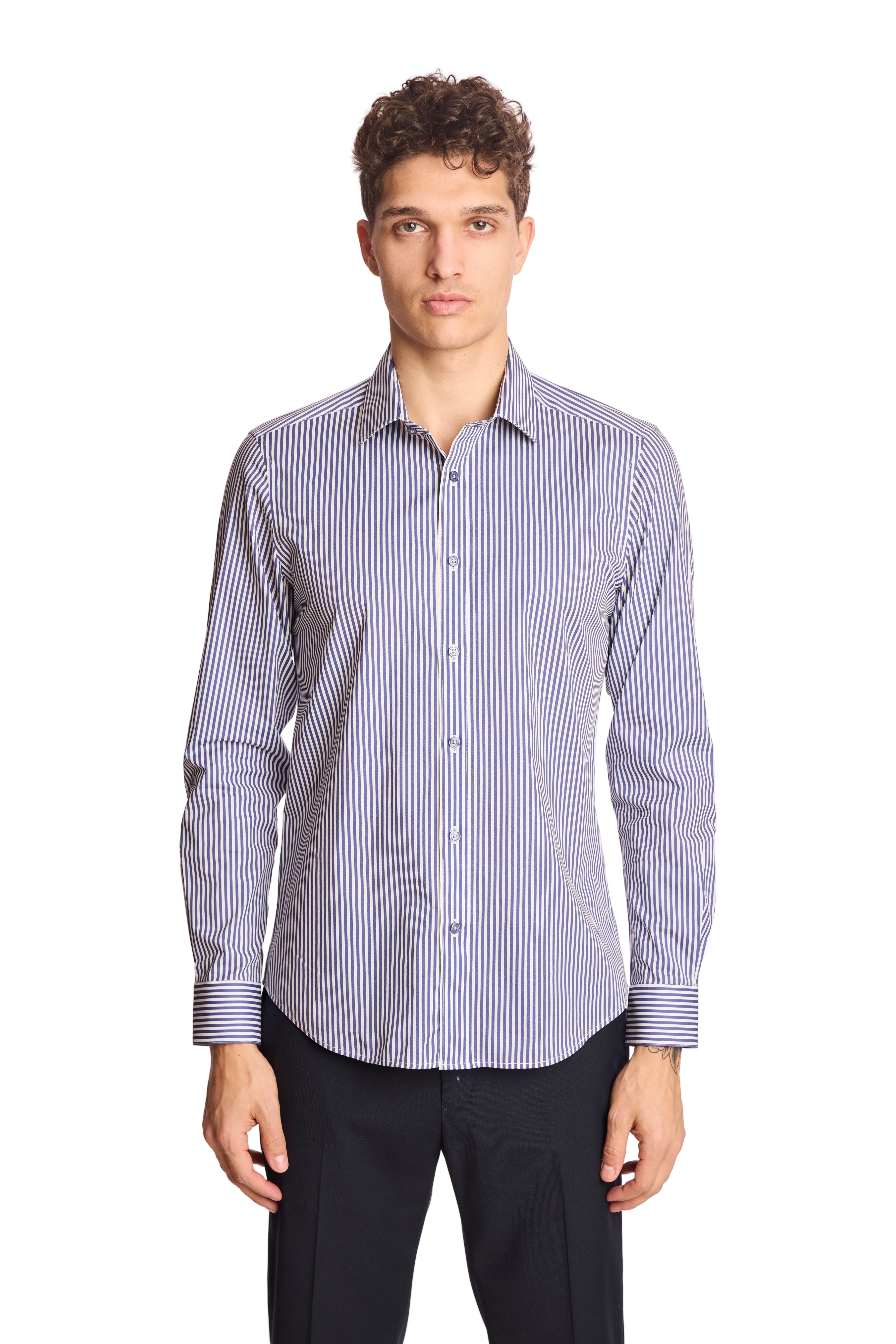 Samuel Spread Collar Shirt - Future Dusk Stripes