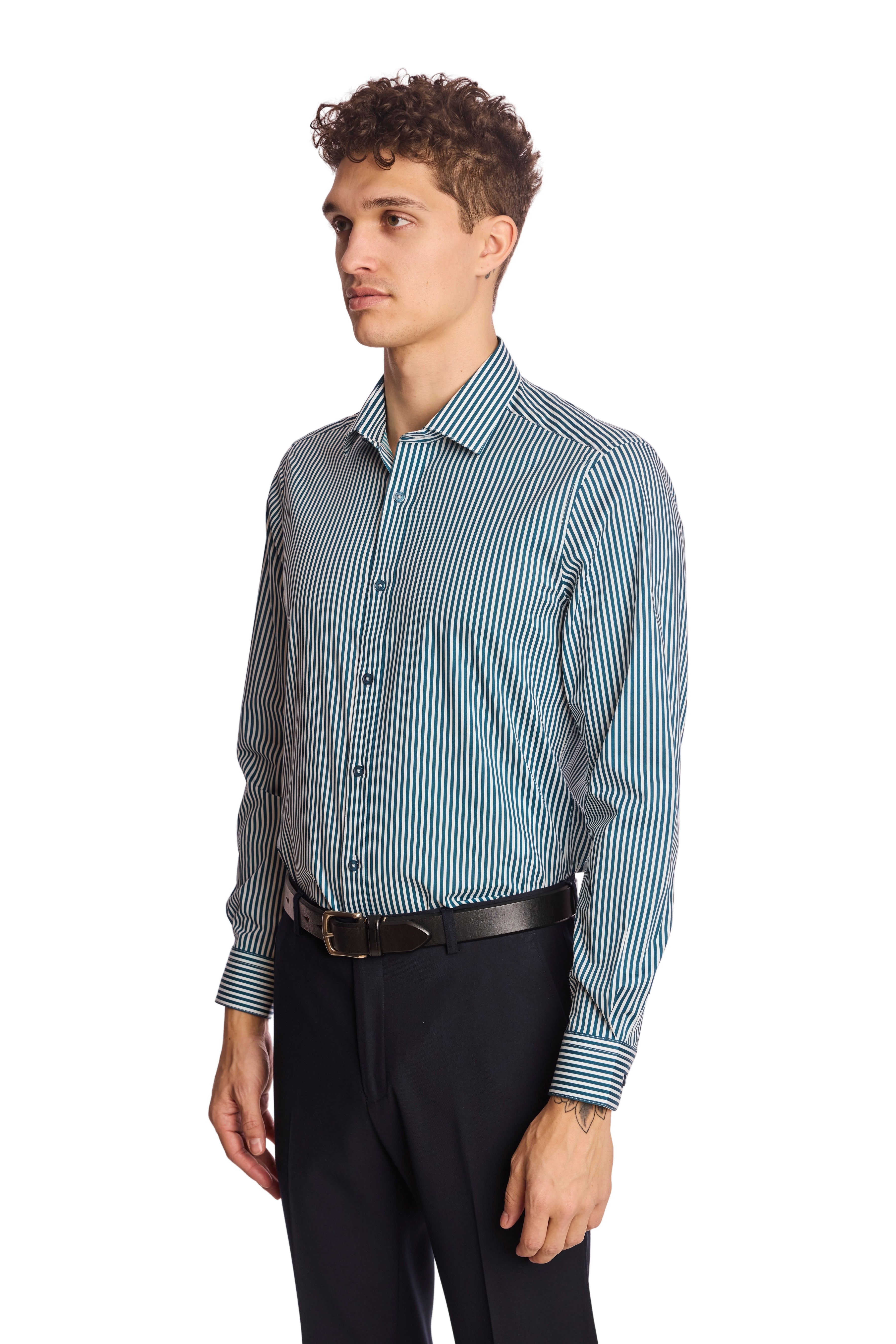 Samuel Spread Collar Shirt - Transformative Teal Stripes