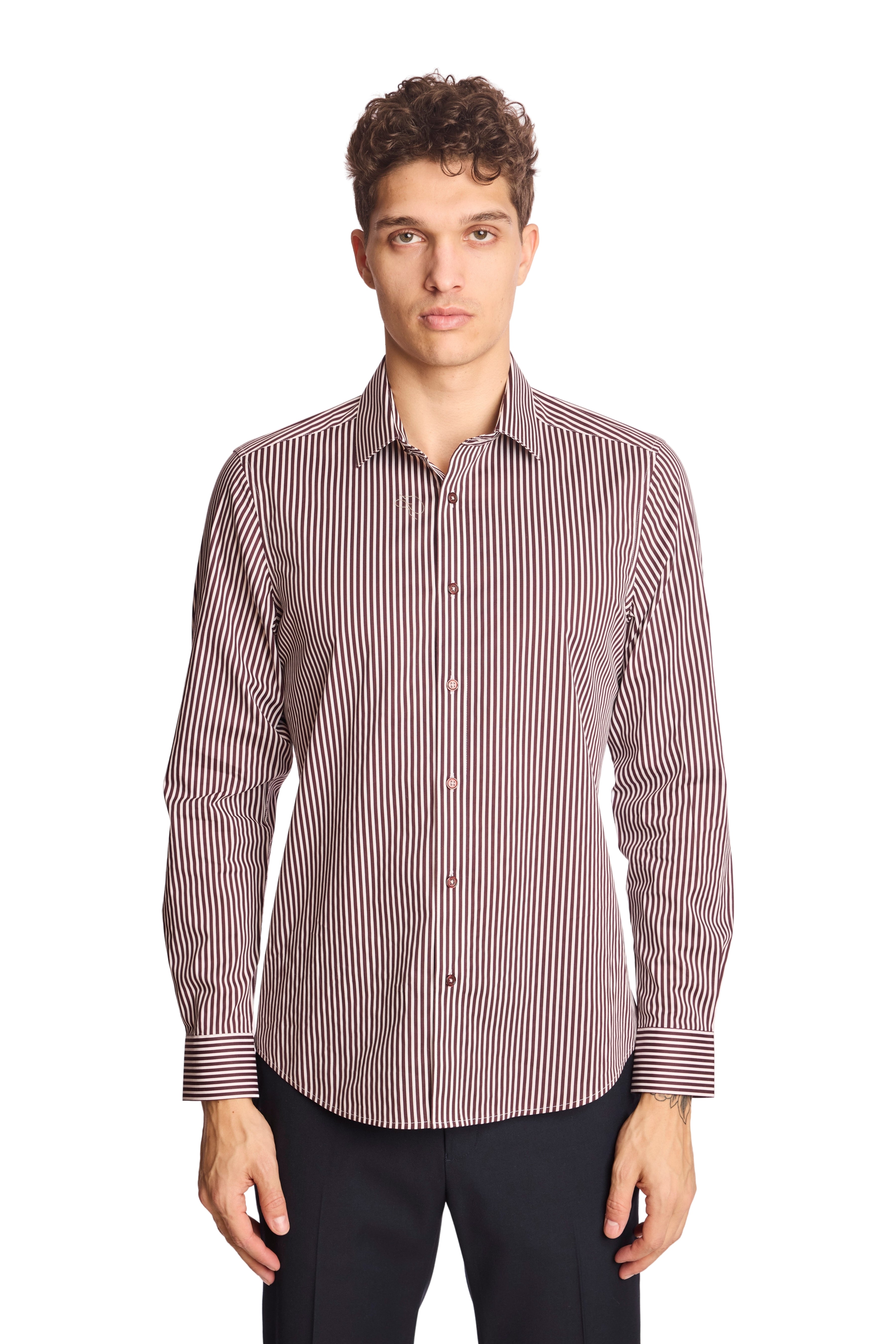 Samuel Spread Collar Shirt - Cherry Lacquer Stripes