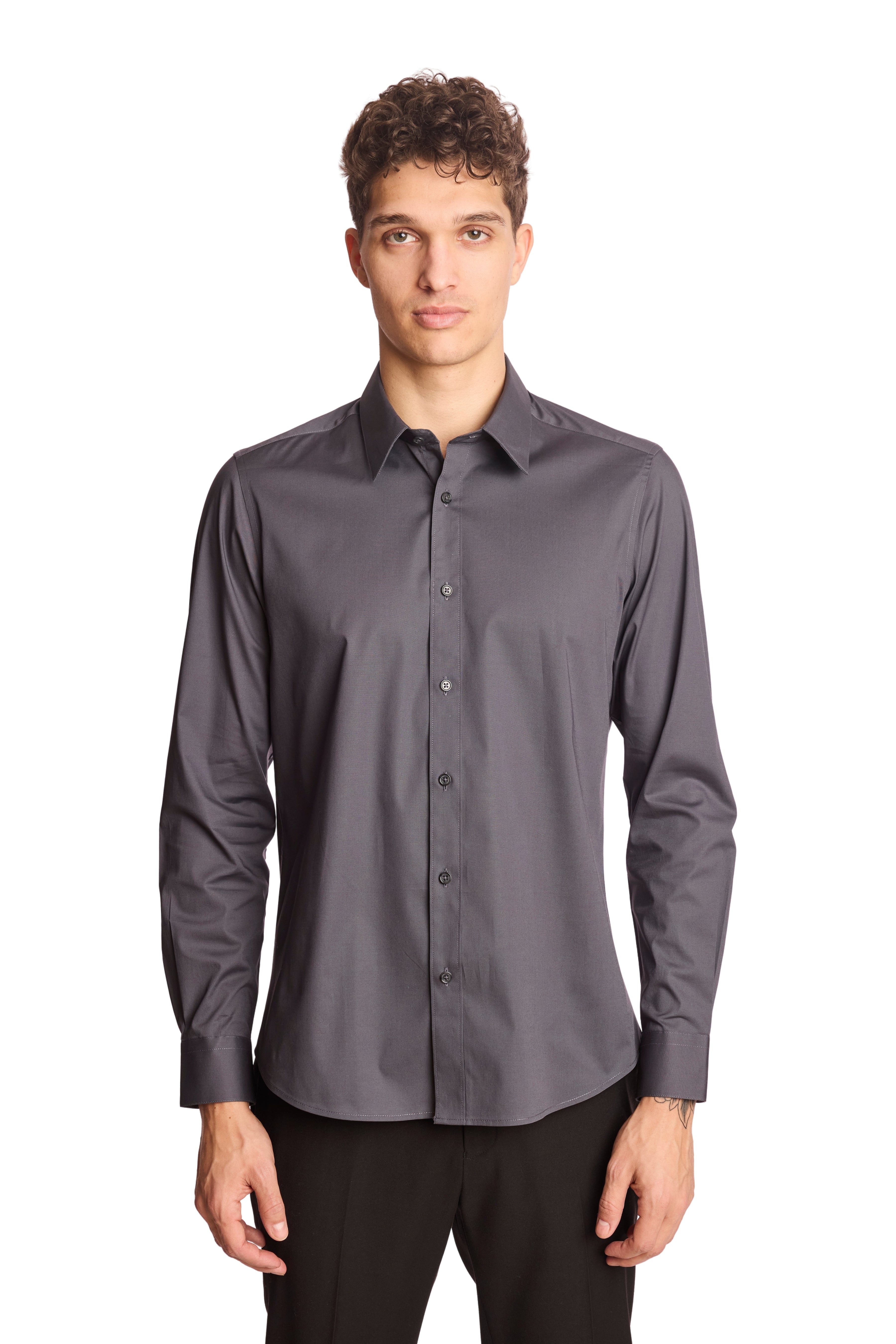 Parker Pointed Collar Shirt - Charcoal Solid