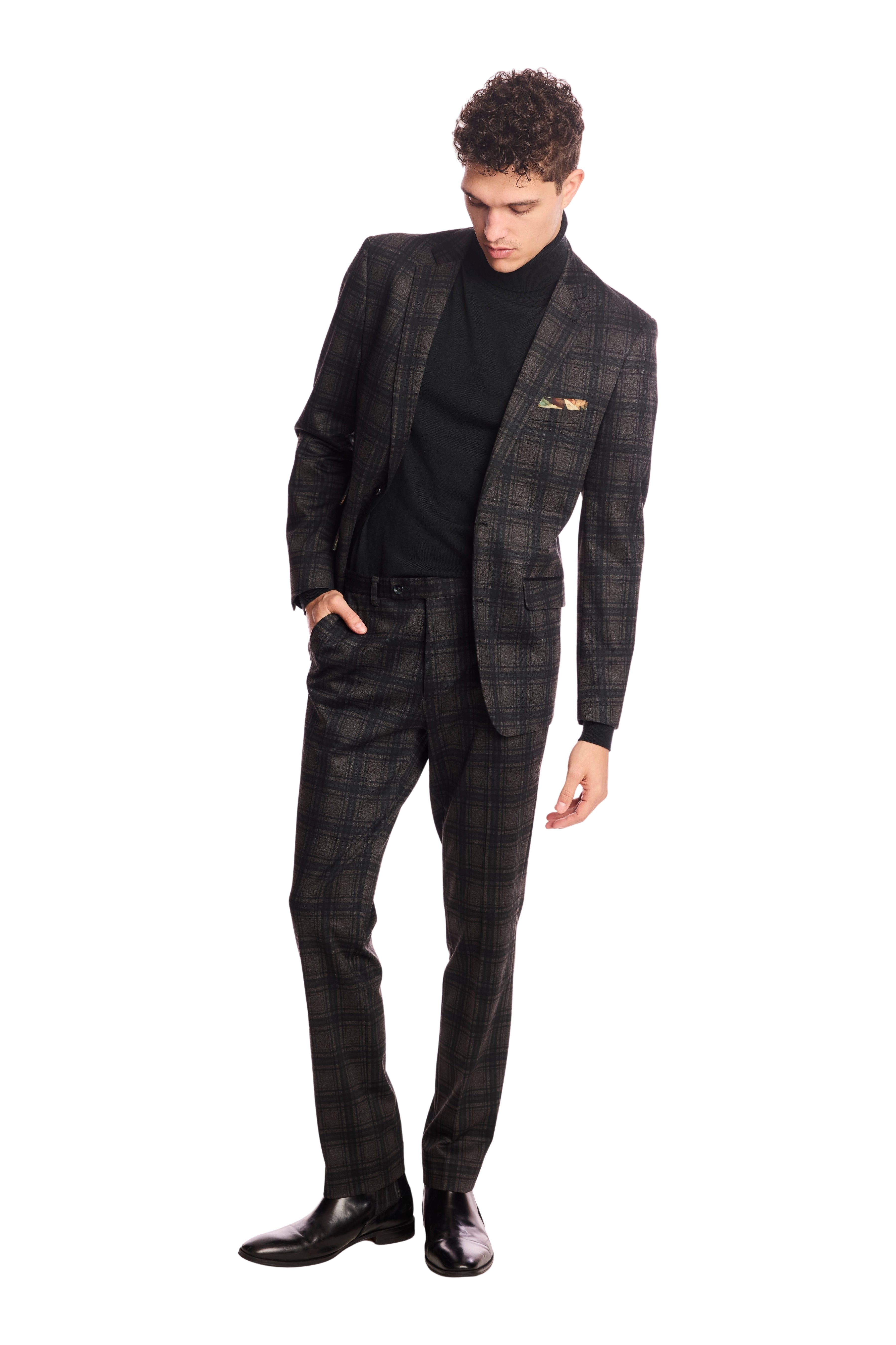 Downing pants - slim - Green Charcoal Plaid