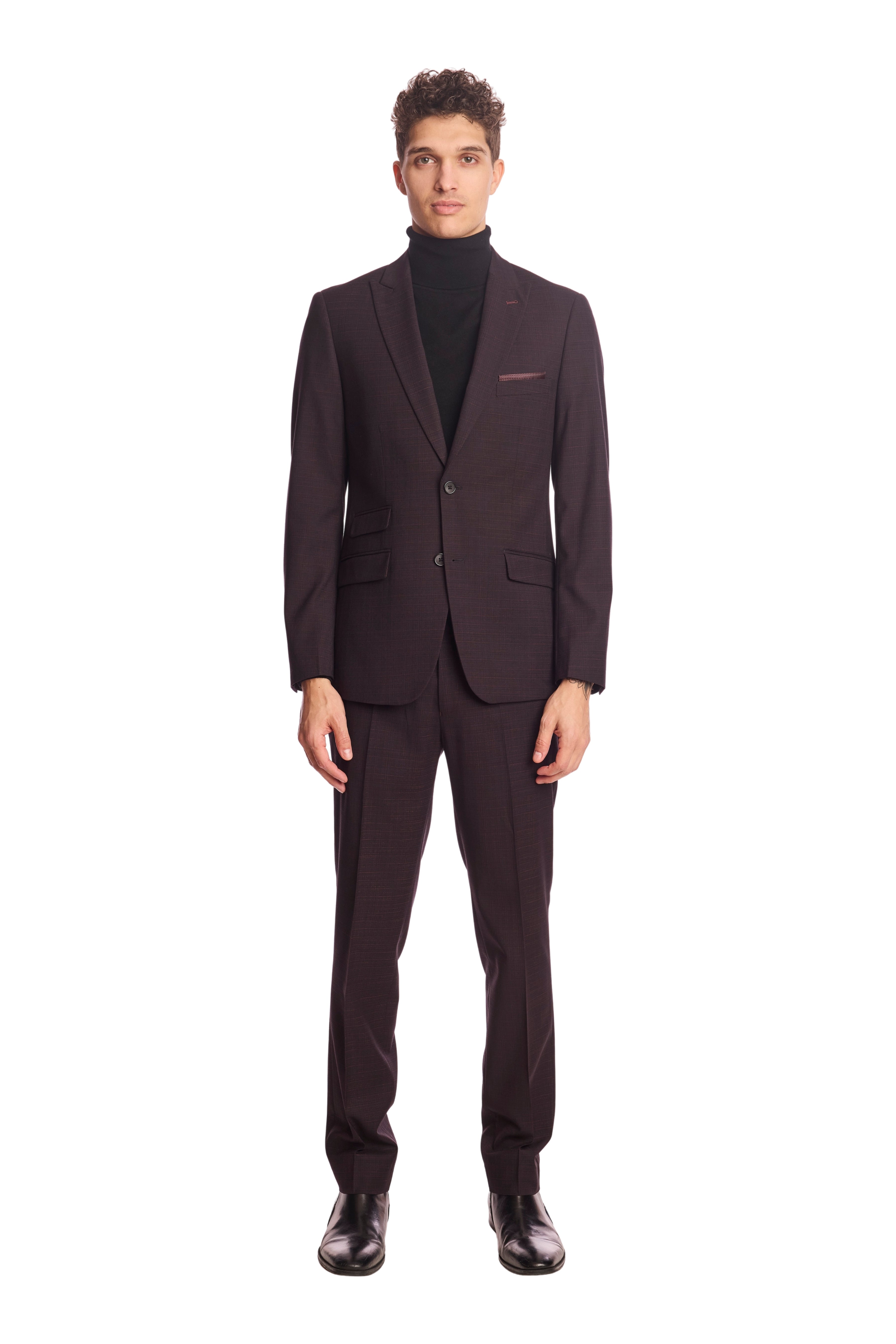 Downing pants - slim - Black Burgundy Grid