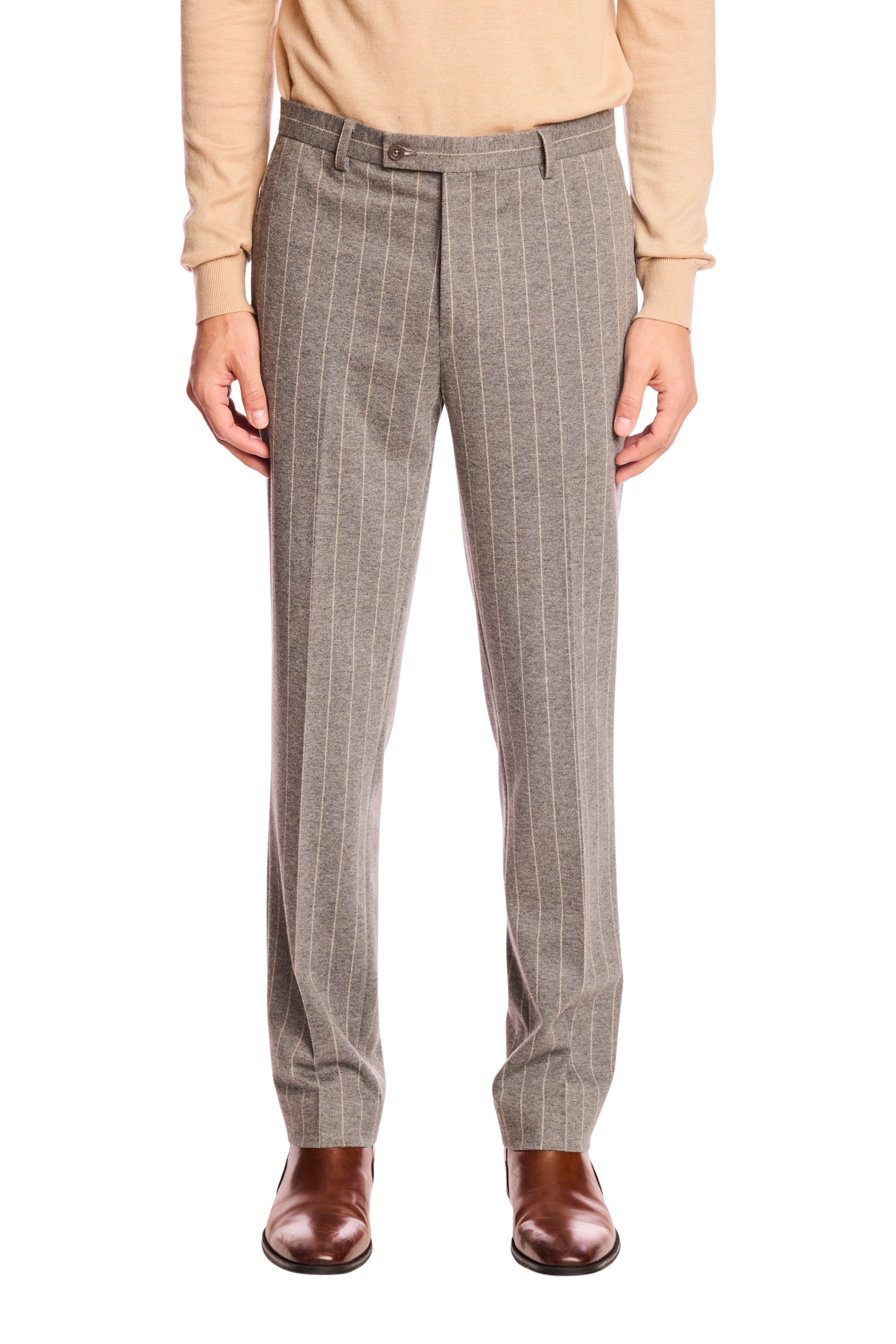 Downing pants - slim - LT Grey Tan Pinstripe
