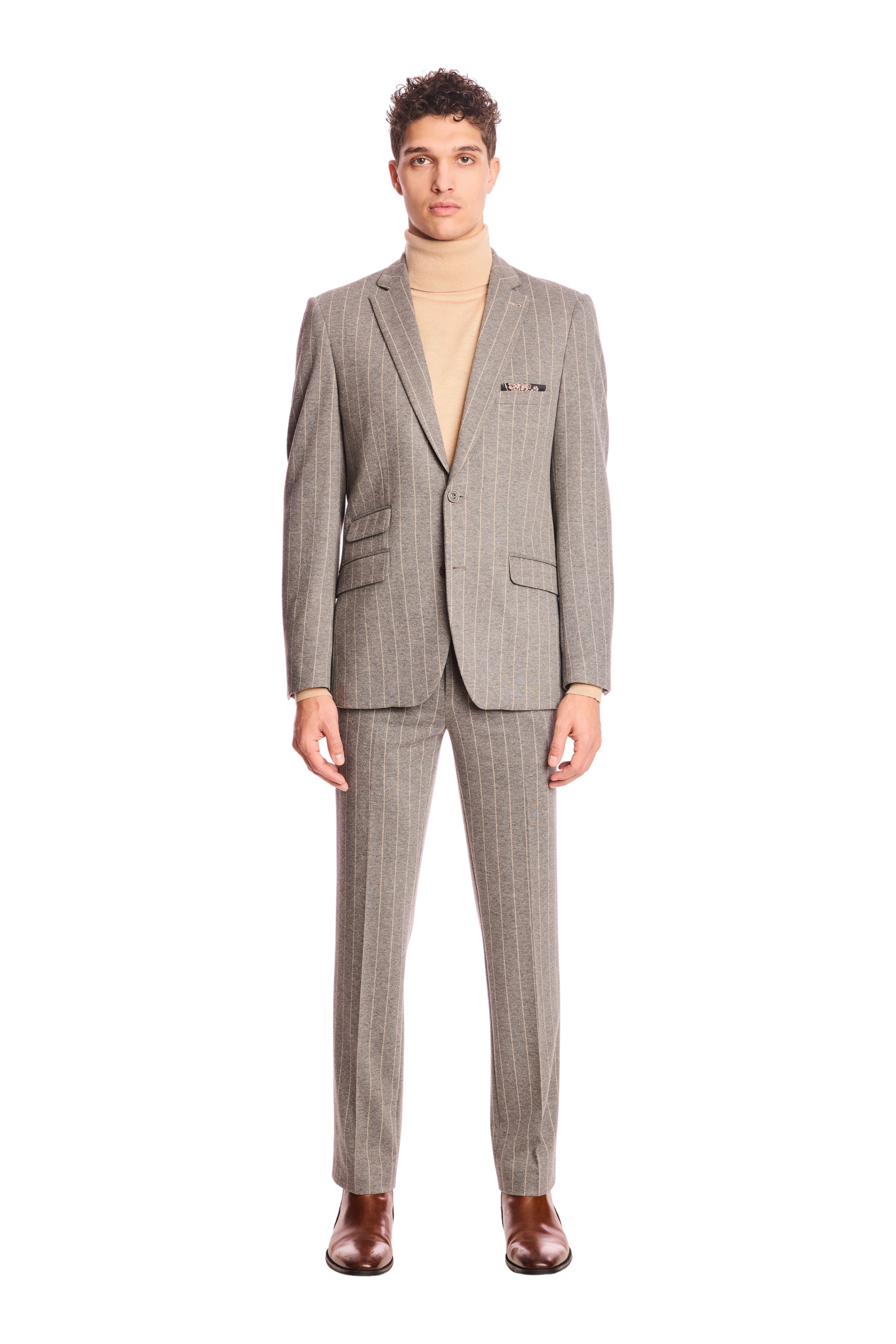 Downing pants - slim - LT Grey Tan Pinstripe