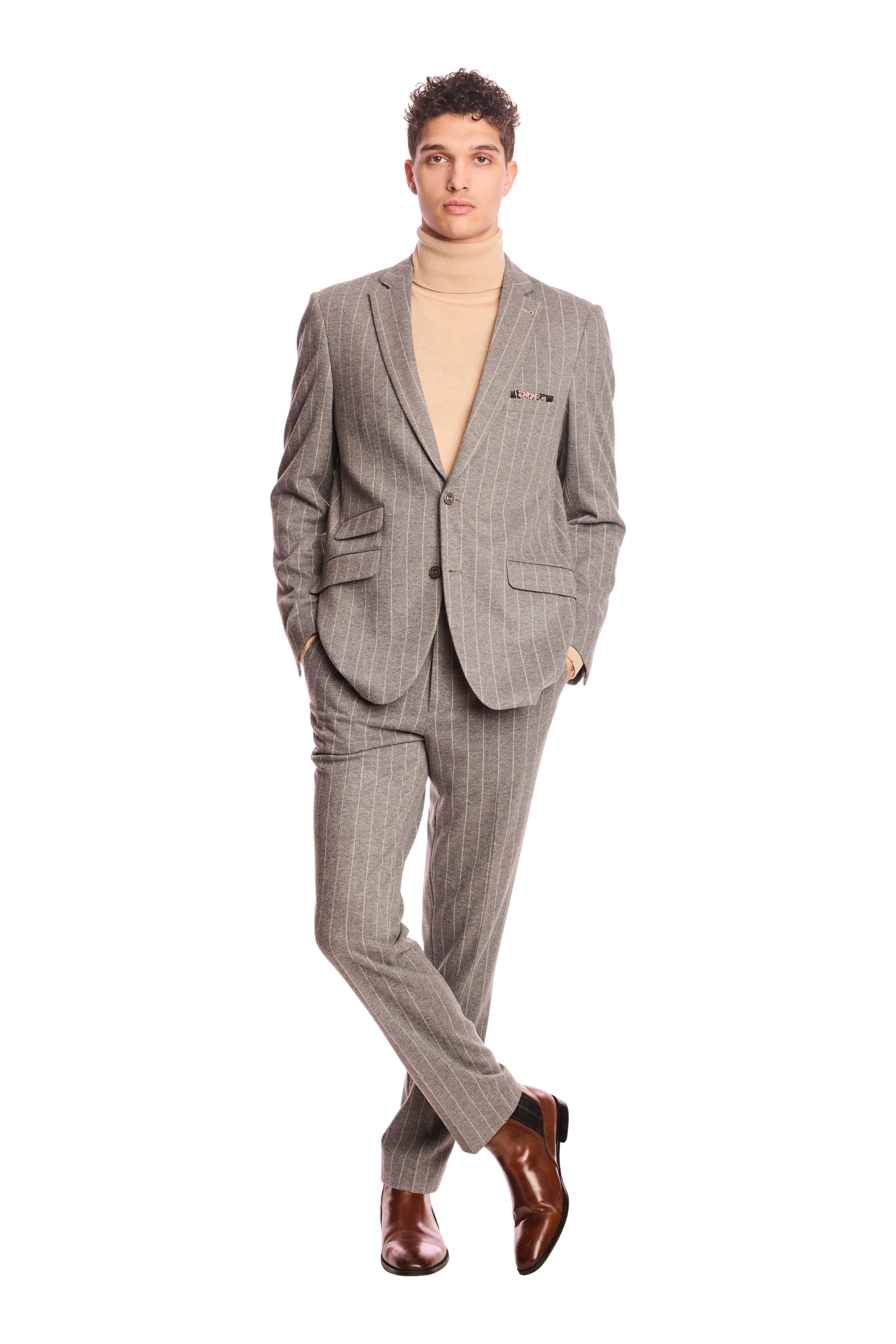 Downing pants - slim - LT Grey Tan Pinstripe