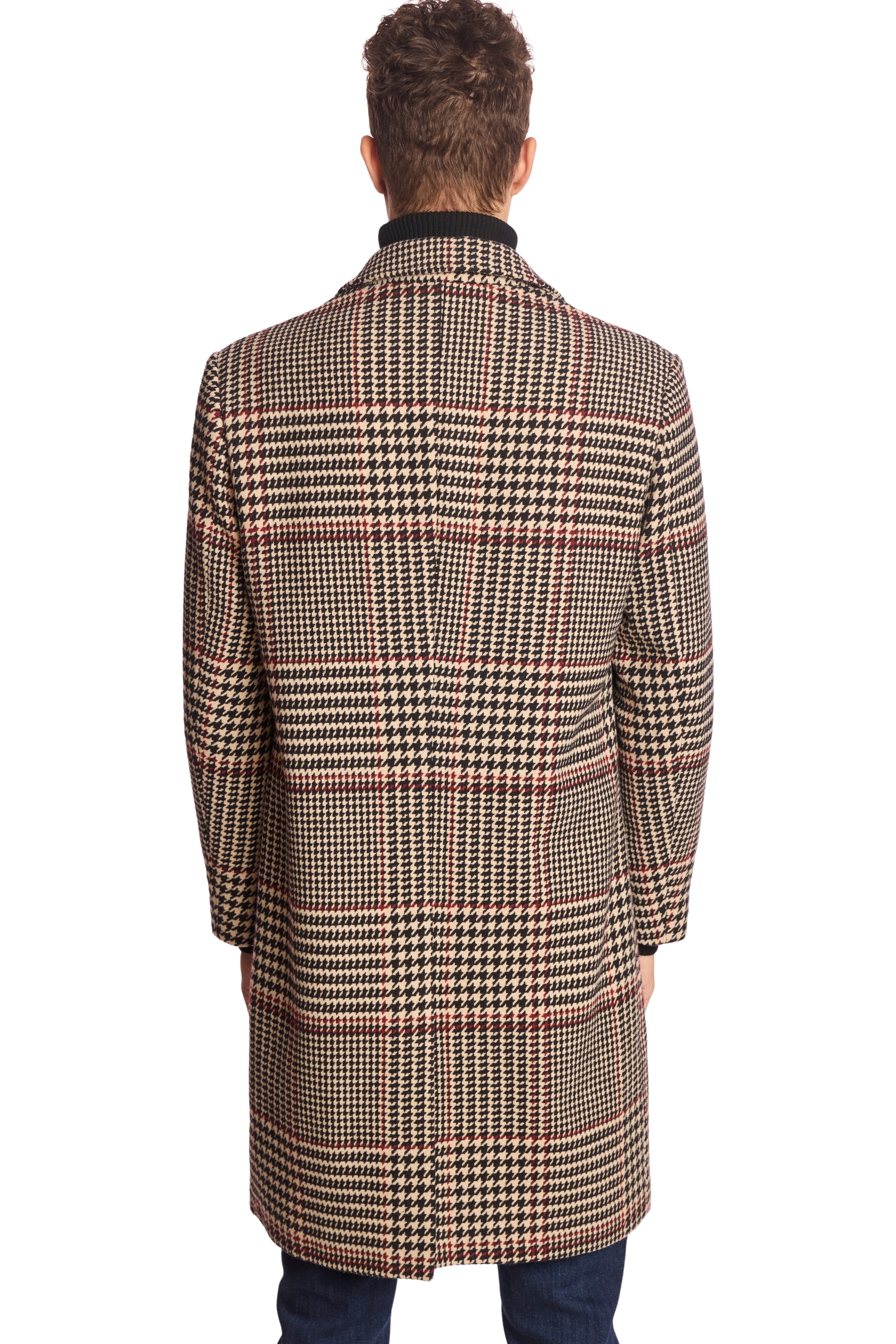 Slash Pocket Overcoat - Black Tan Red Houndstooth