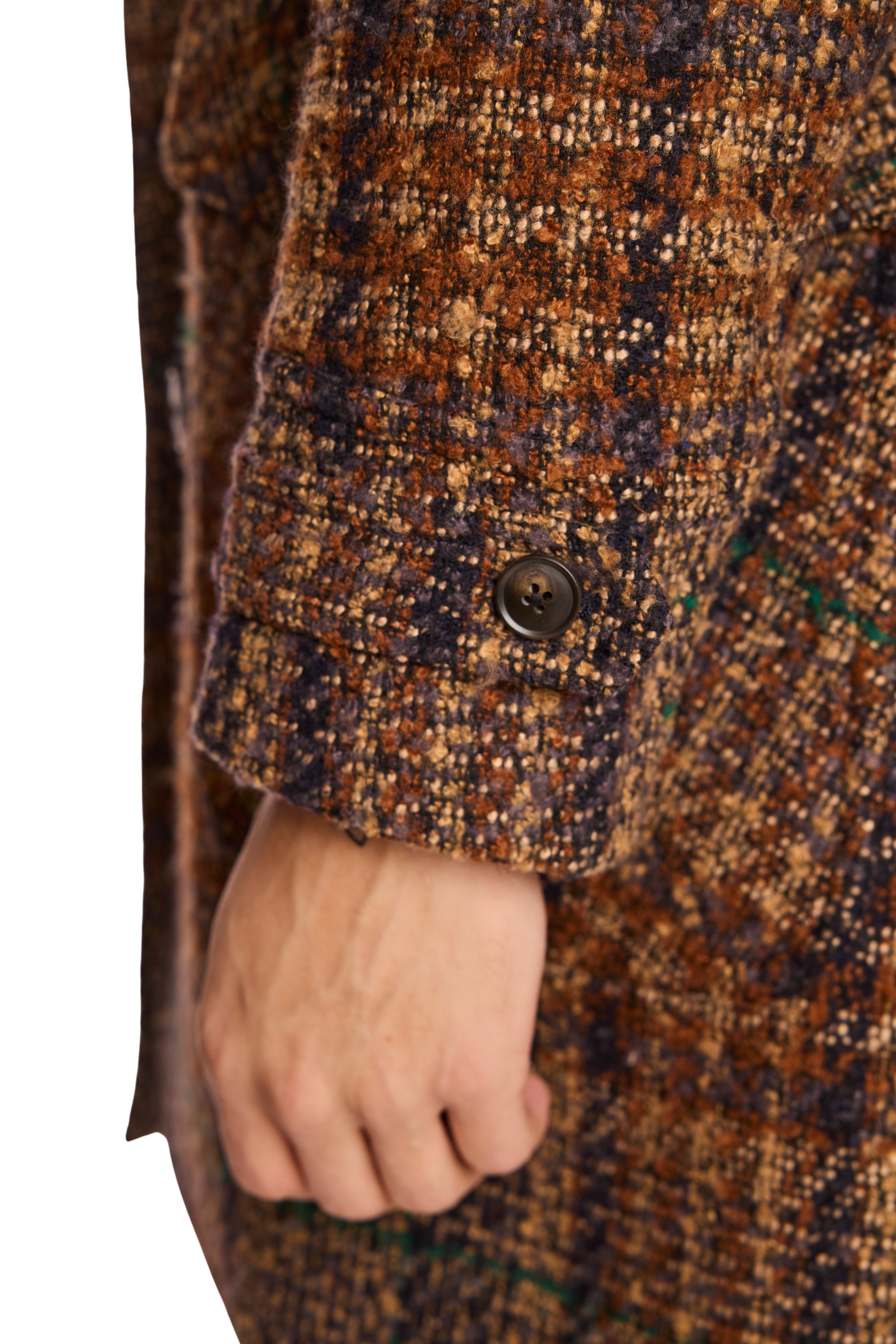 Military DB Overcoat - Tan Purple Rust Plaid