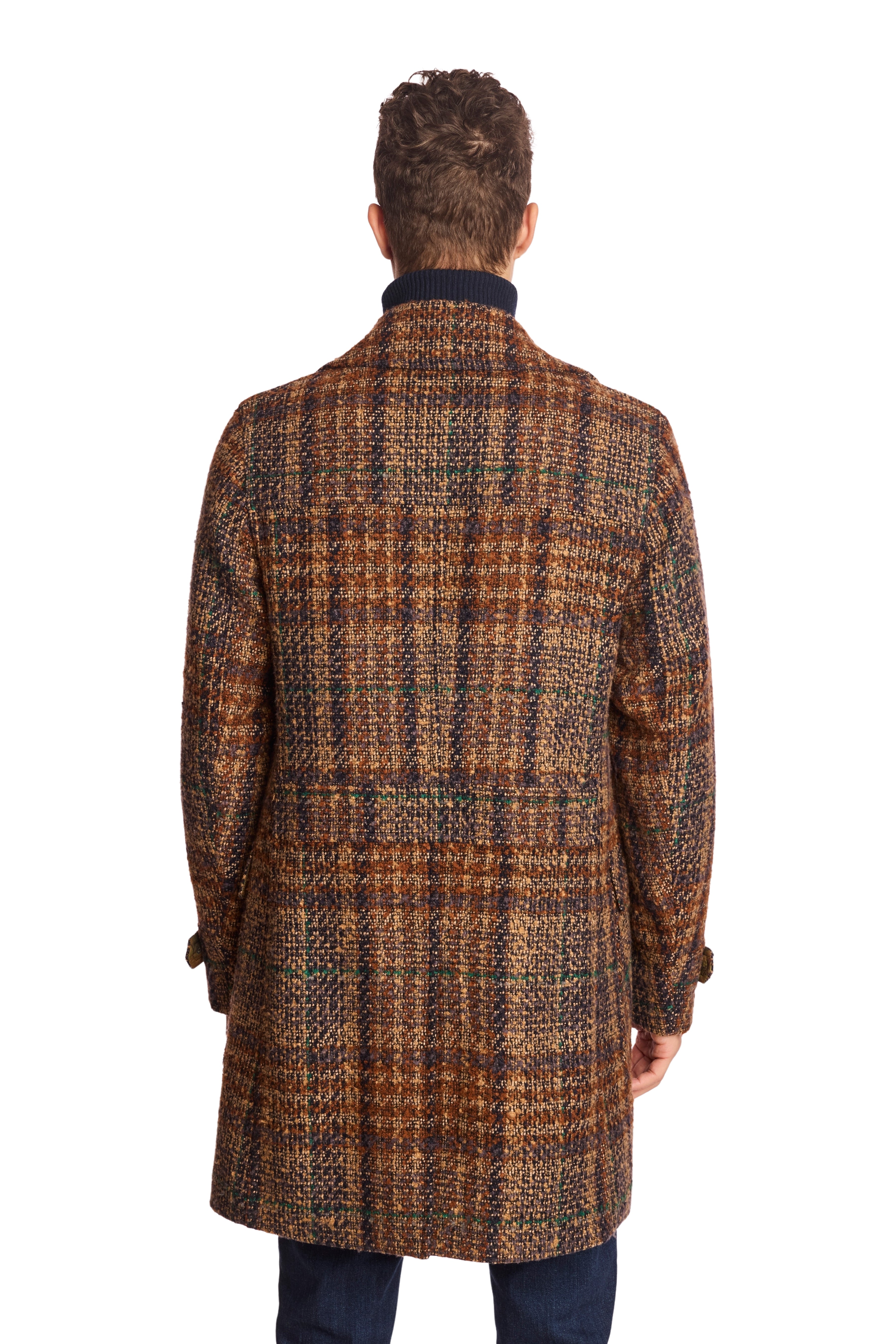 Military DB Overcoat - Tan Purple Rust Plaid