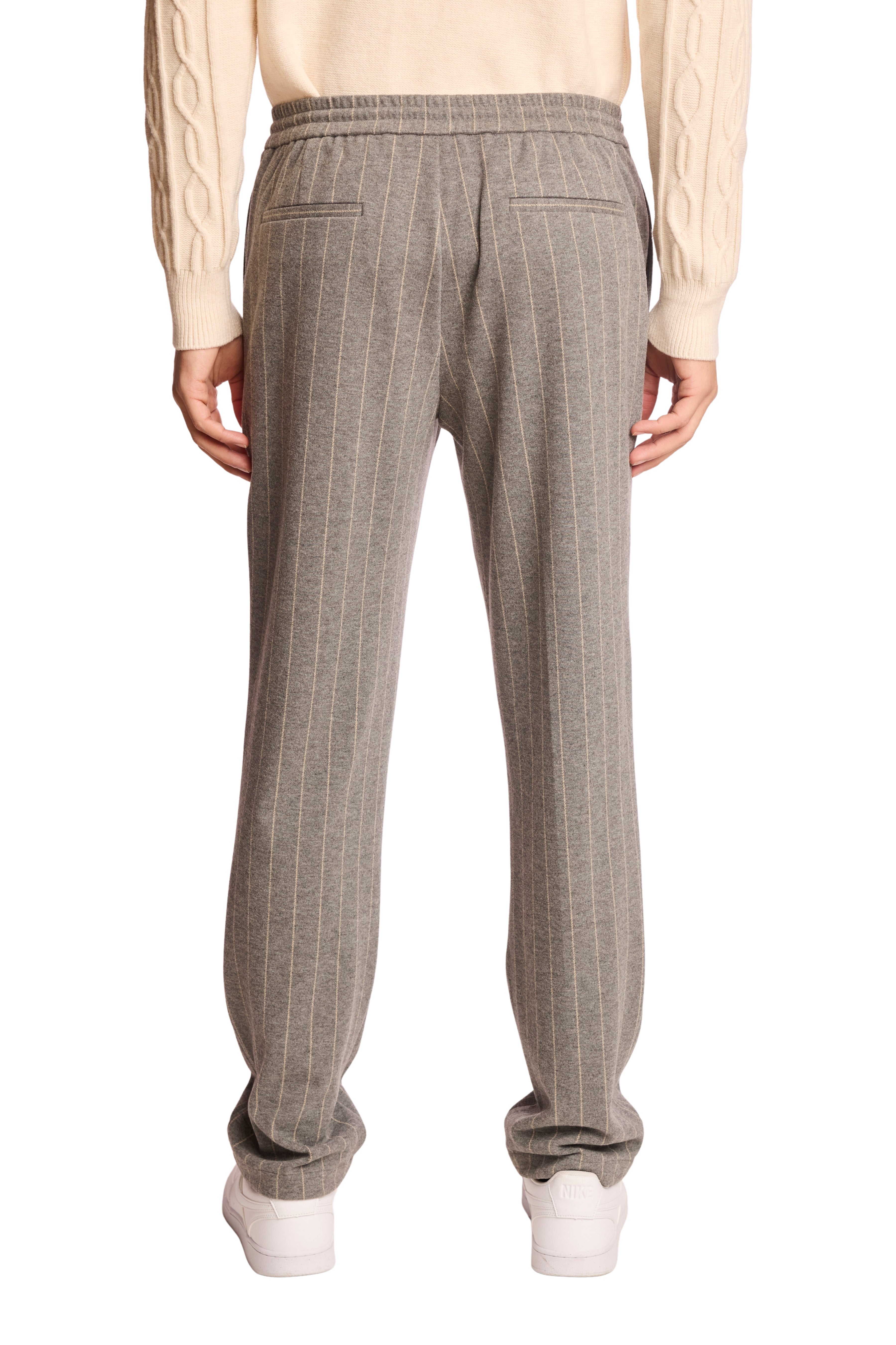 Chester Drawstring Pants - slim - LT Grey Tan Pinstripe