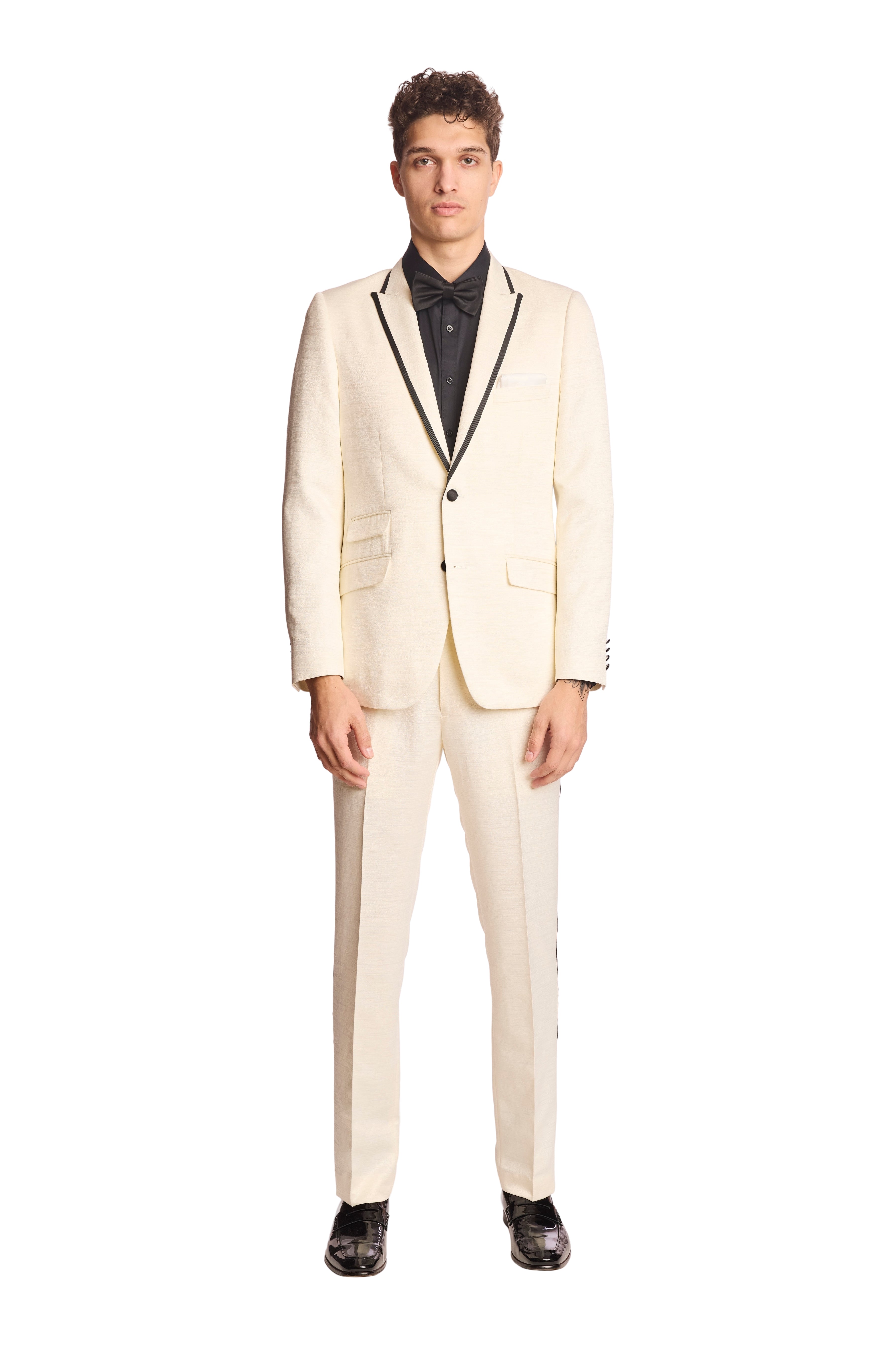 Sloane Tux Pants - slim - Milk White Jacquard