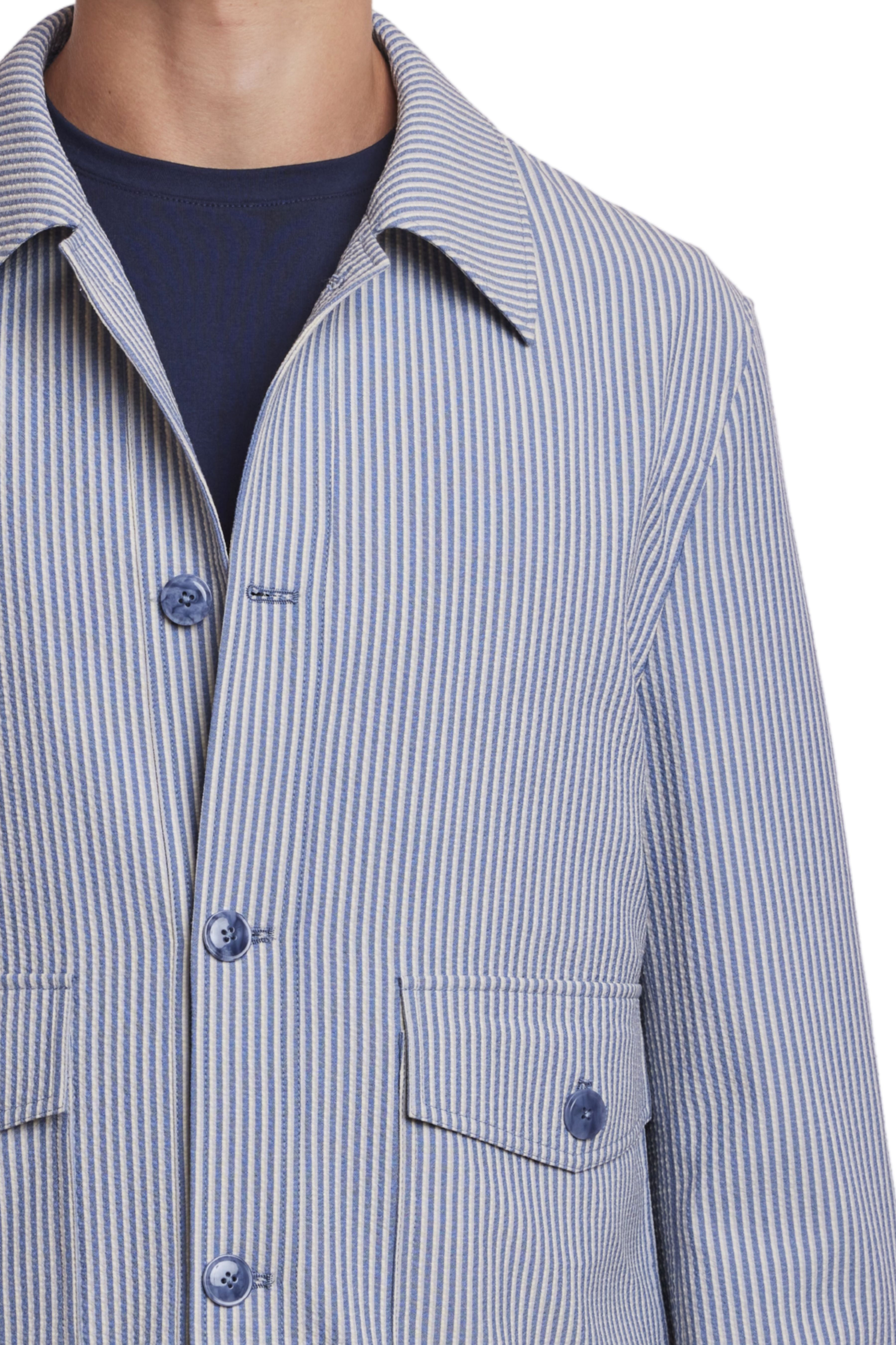 Milo Buttoned Bomber Jacket  - slim - Blue Grey Cream Seersucker