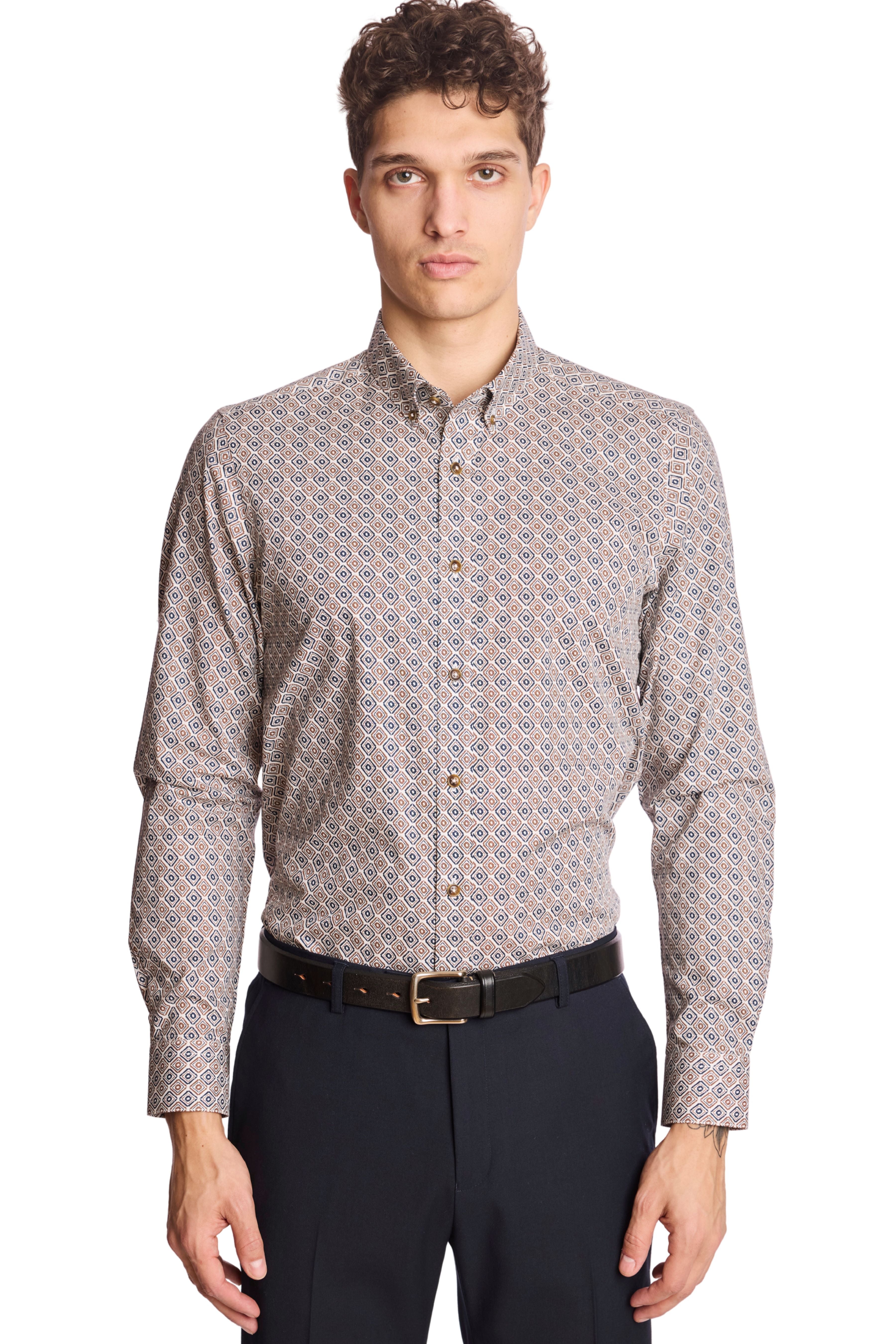Brian Button Down Shirt - Brown & Blue Diamond