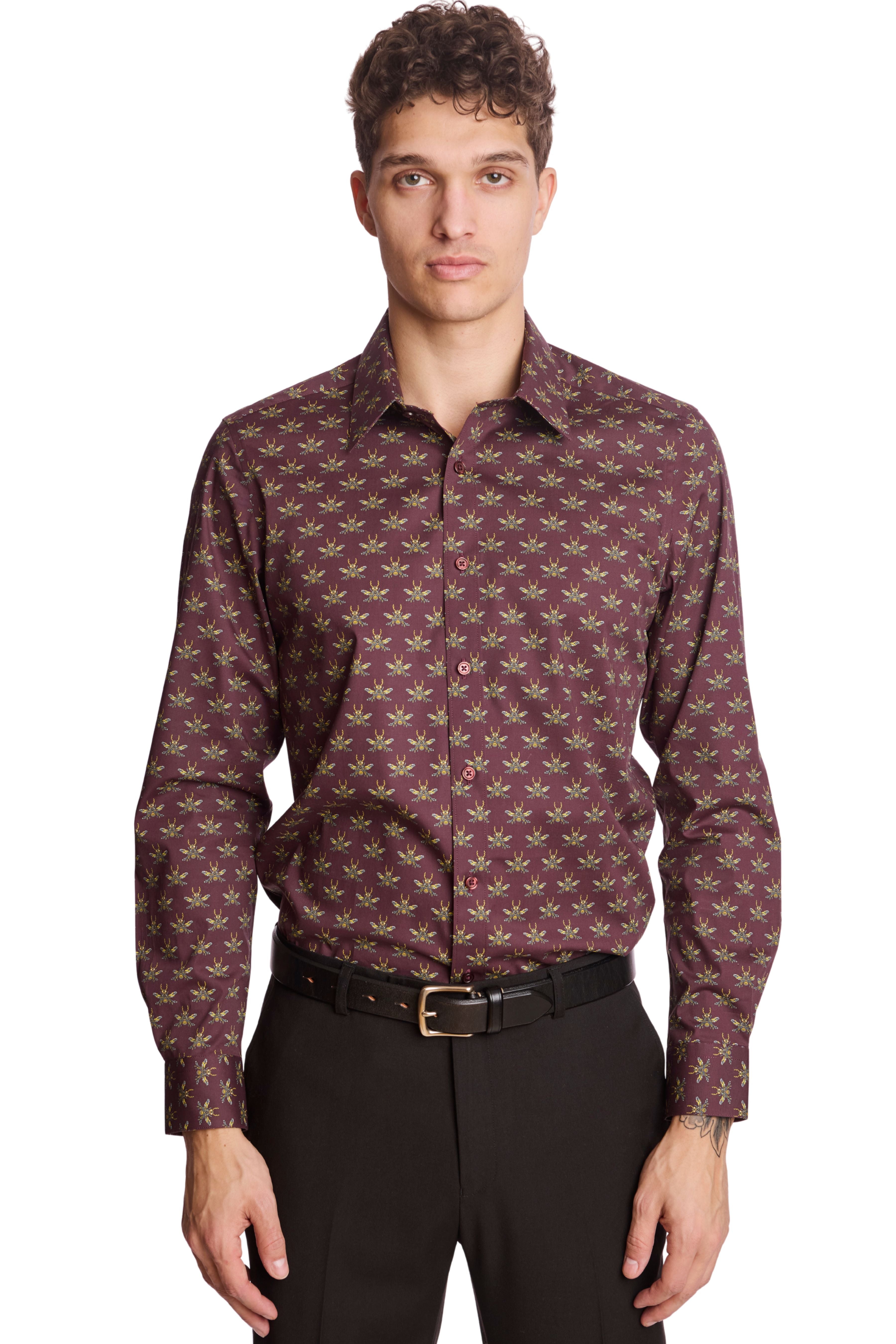 Parker Pointed Collar Shirt - Cherry Lacquer Bees