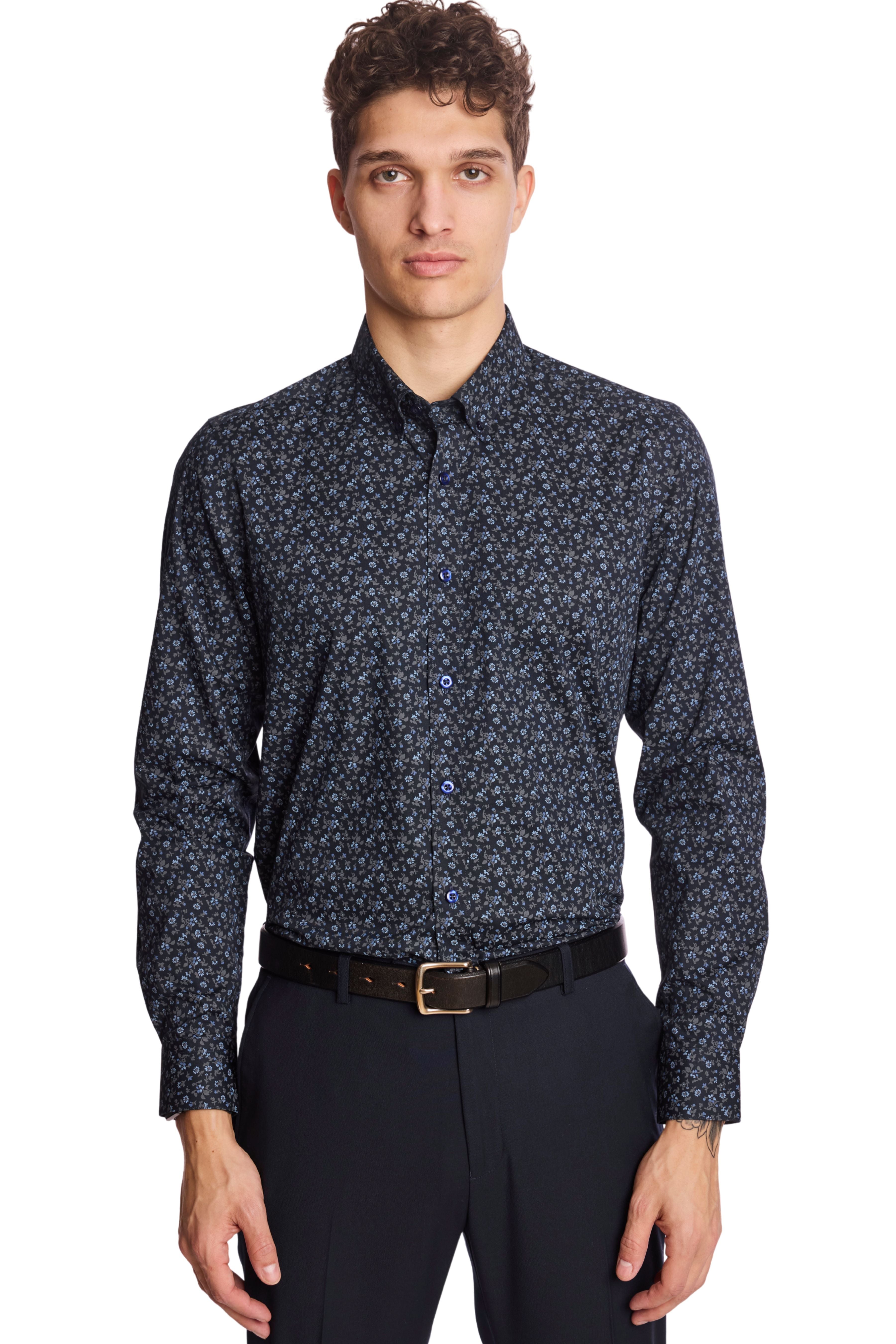 Brian Button Down Shirt - Navy and Grey Floral