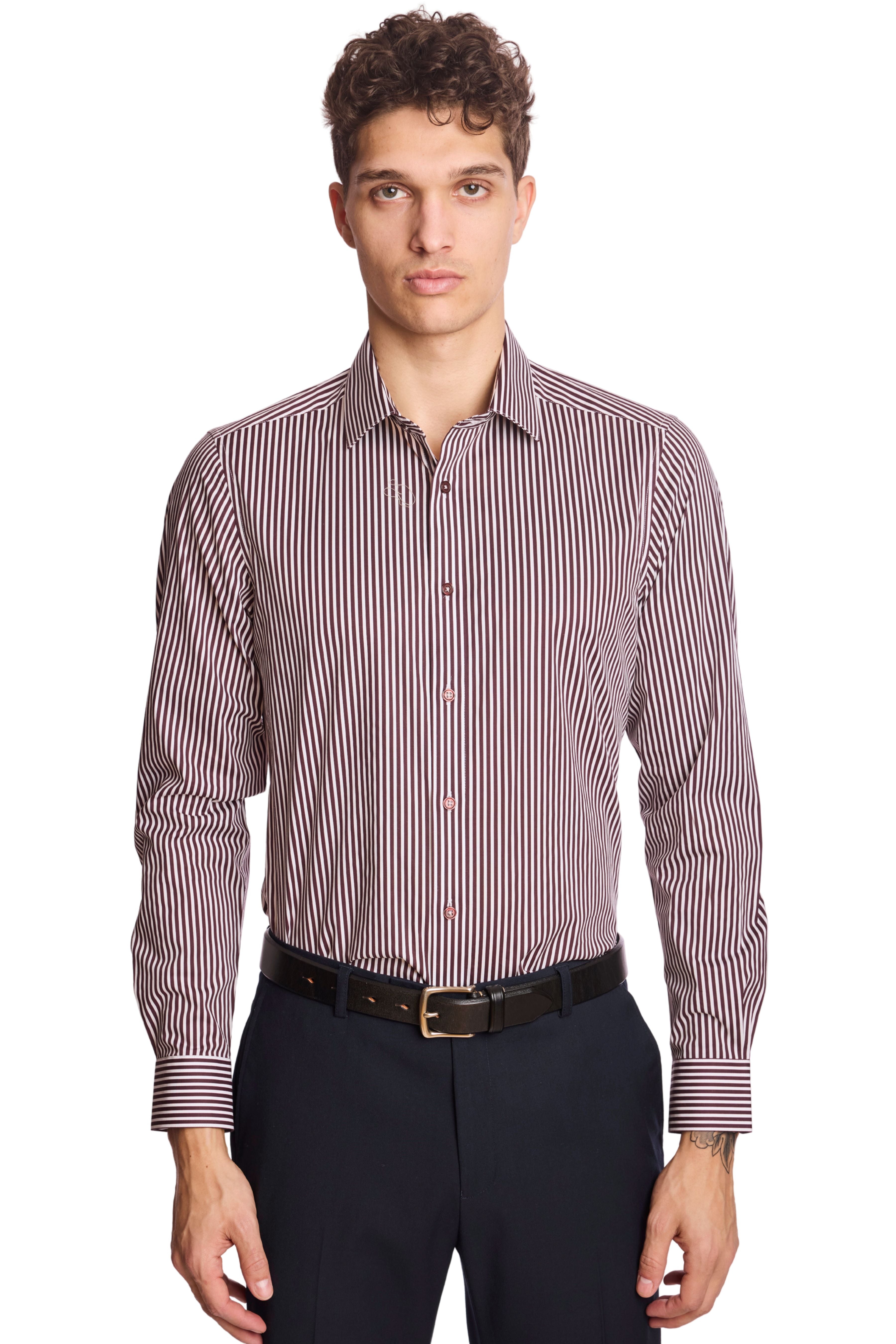 Samuel Spread Collar Shirt - Cherry Lacquer Stripes