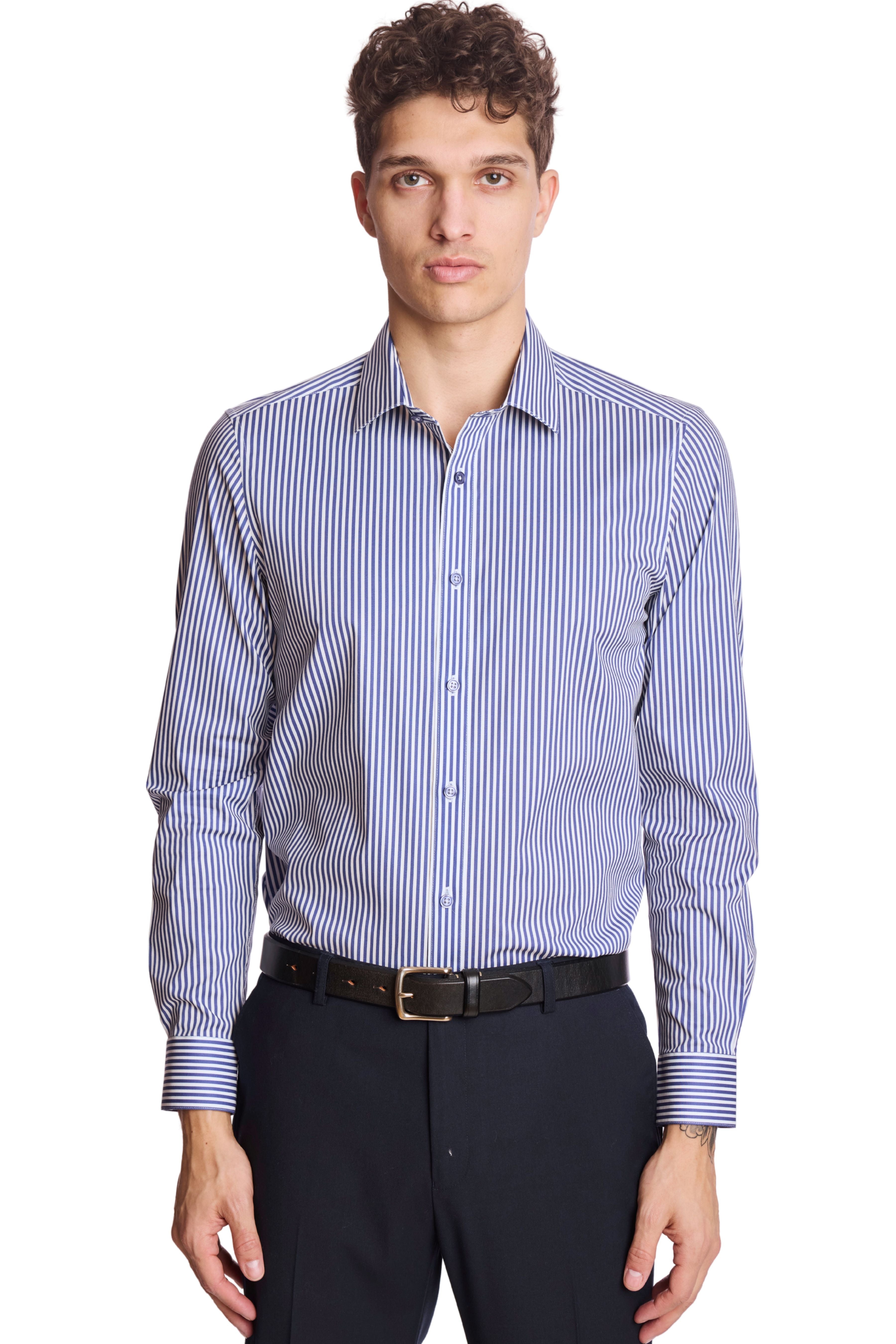 Samuel Spread Collar Shirt - Future Dusk Stripes