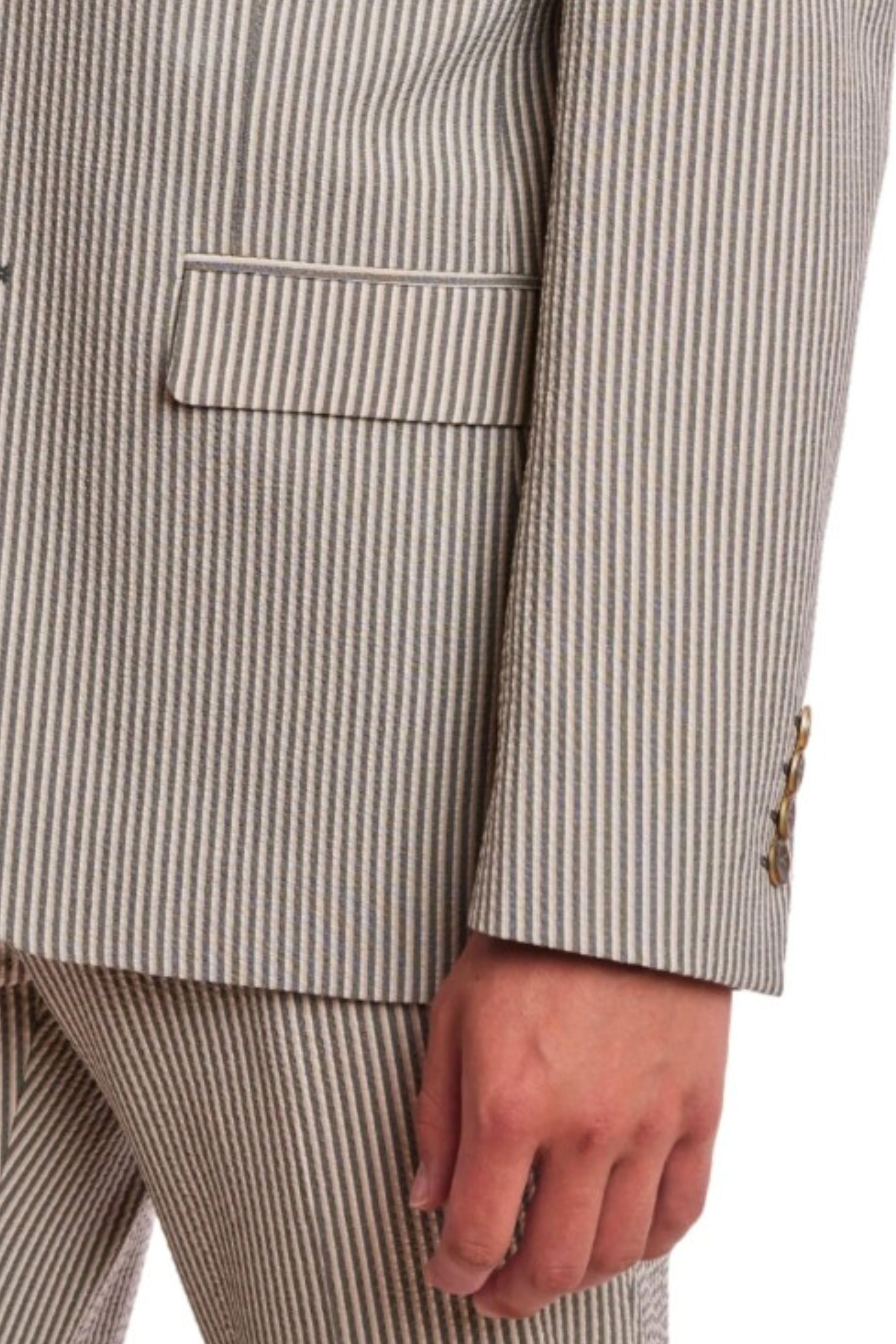 Dover Notch Jacket  - slim - Grey Tan Cream Seersucker