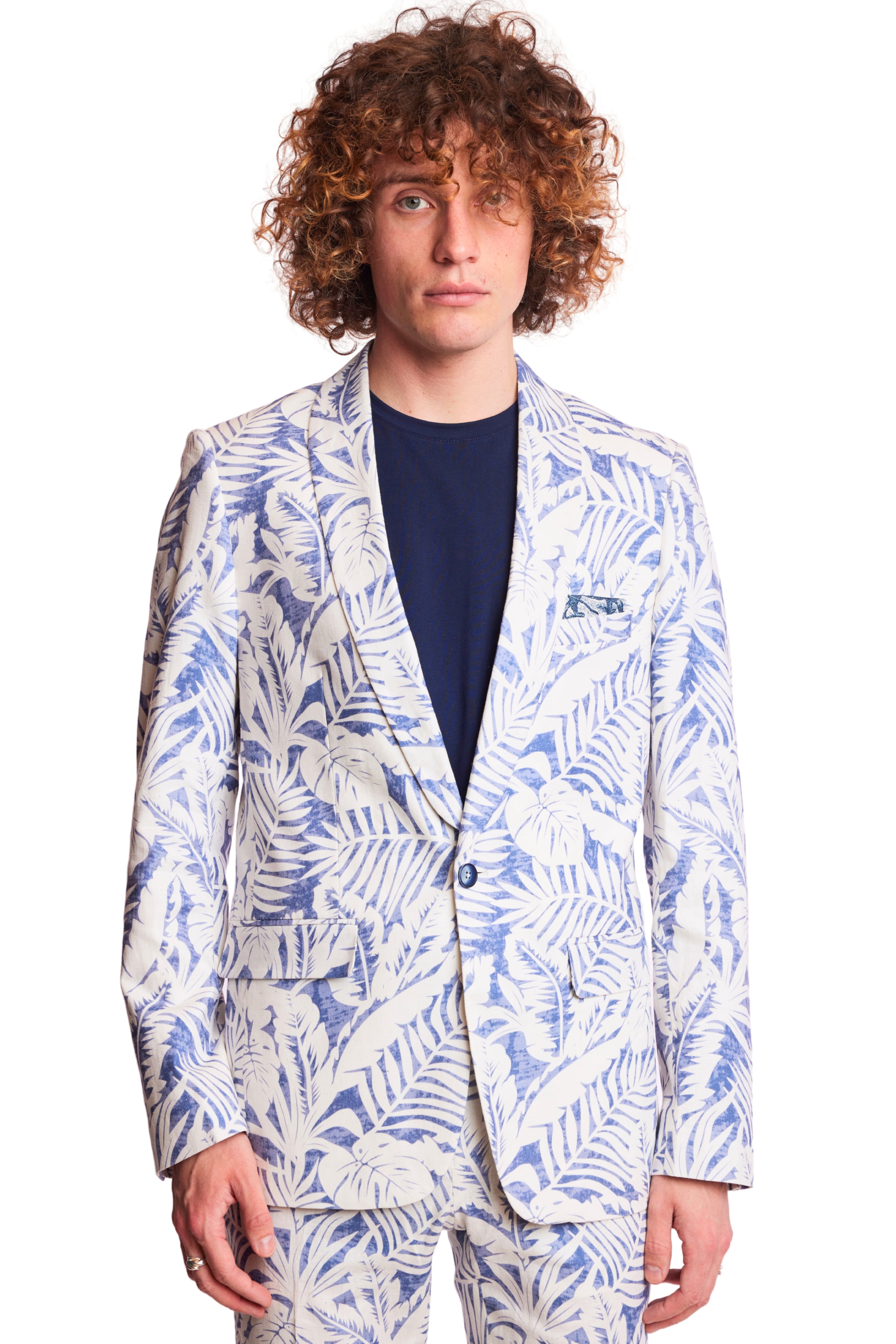 Stanford Shawl Jacket  - slim - Faded Blue Leaf