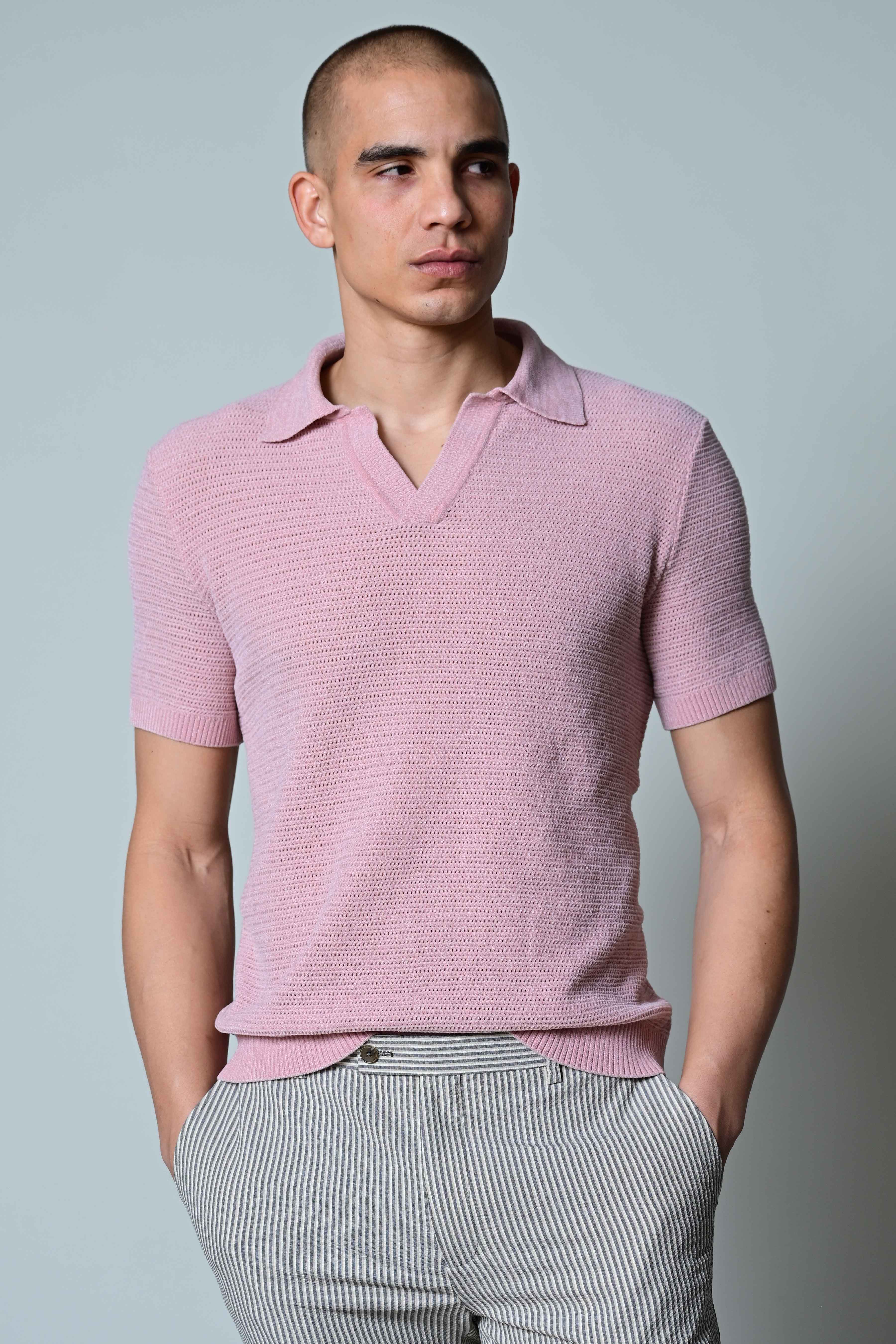Johnny Collar Polo - Dusty Pink Chenille
