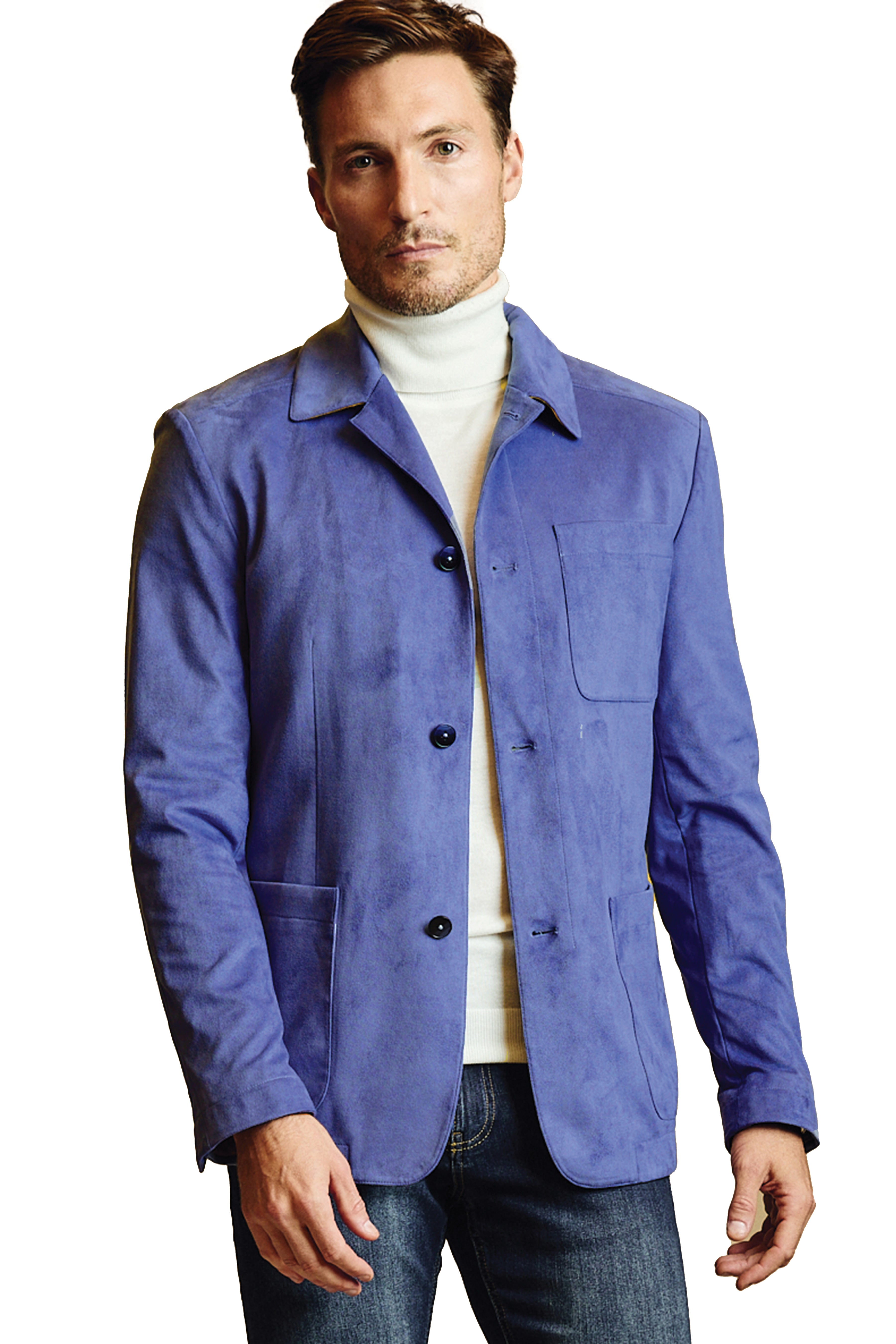 City 3 Patch Pocket Jacket - slim - Blue Mercury Microsuede