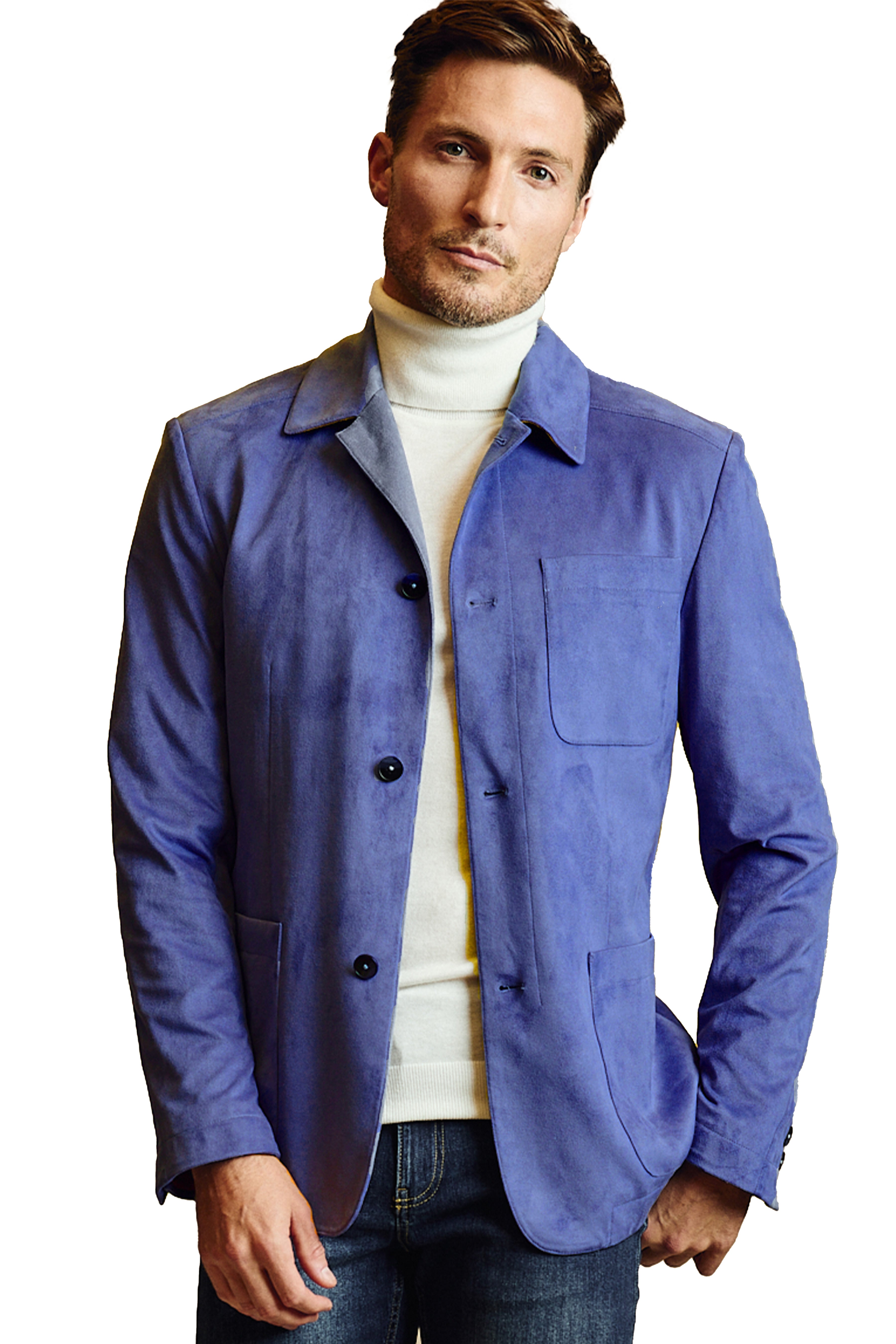 City 3 Patch Pocket Jacket - slim - Blue Mercury Microsuede
