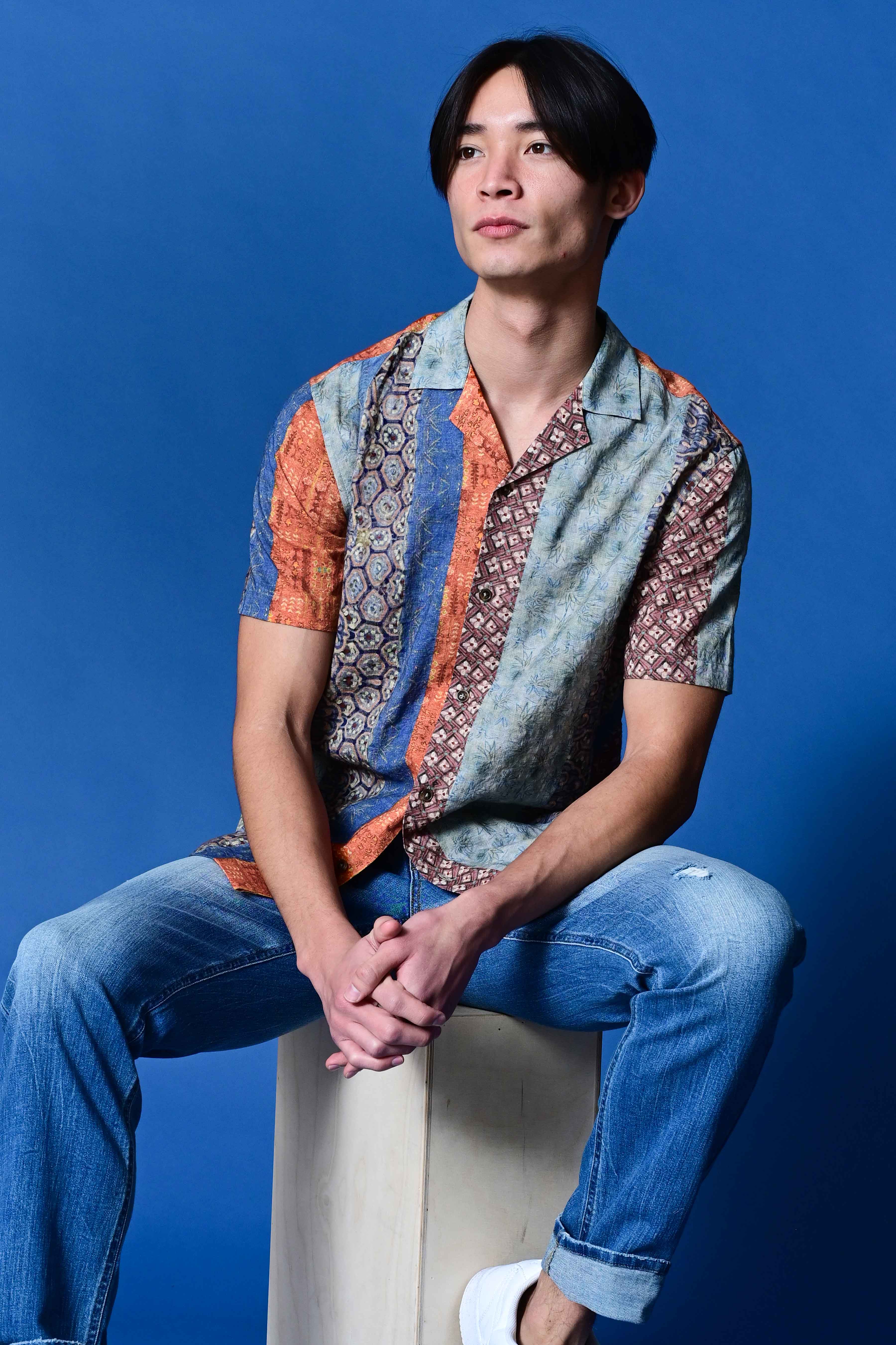 Camp Collar Shirt - Orange Blue Multi Stripe