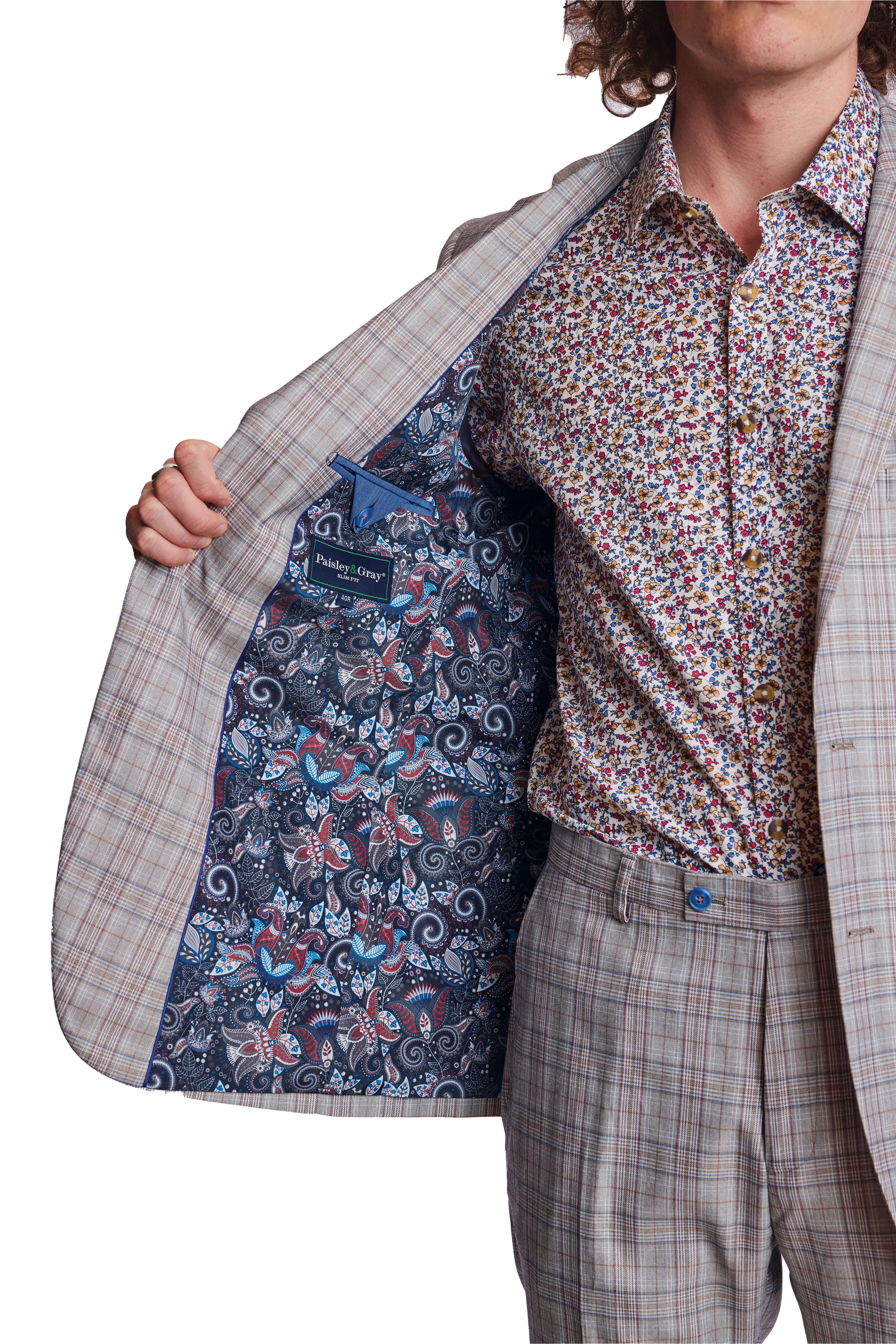 Dover Notch Jacket  - slim - Tan Pink Blue Plaid