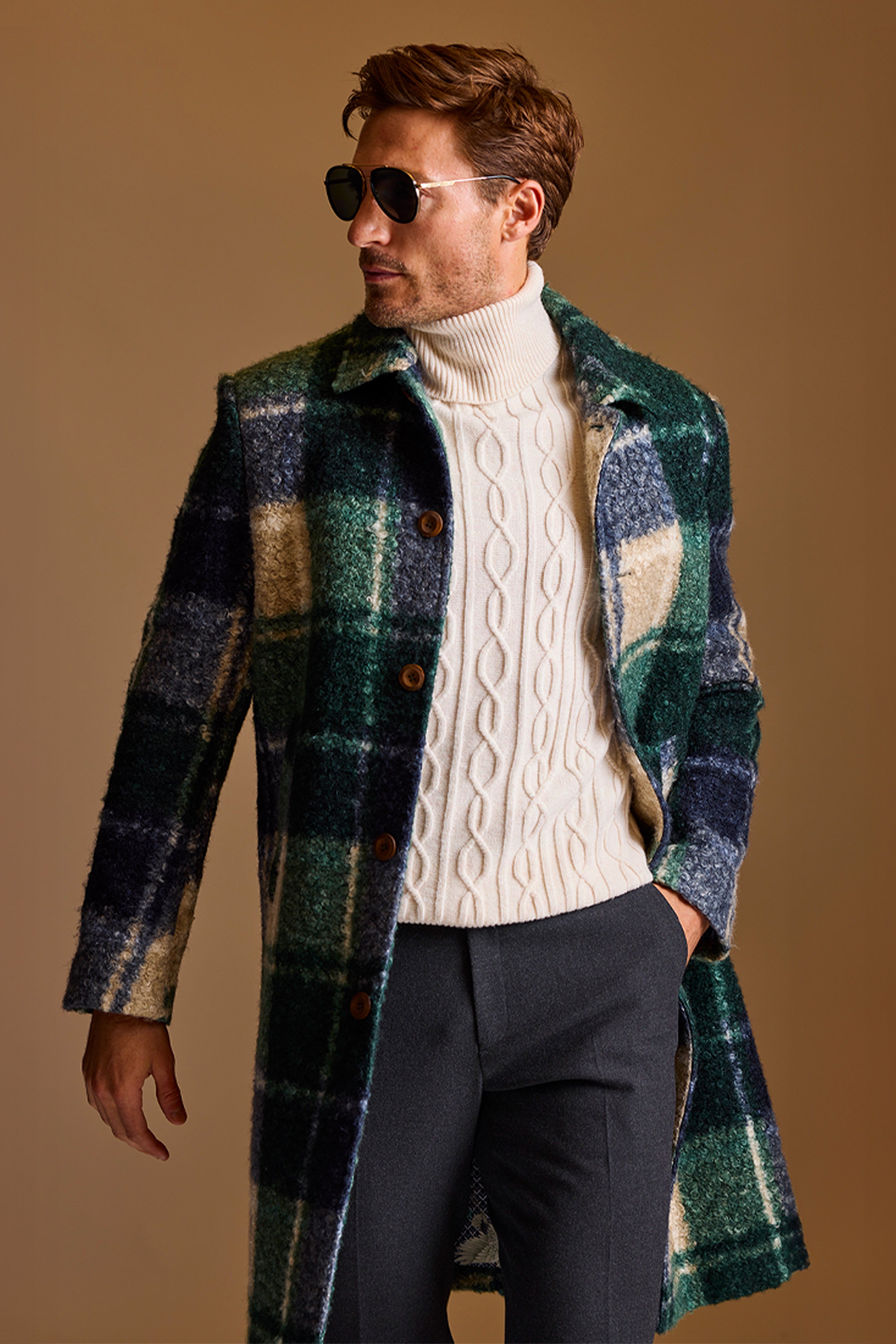 Slash Pocket Overcoat - Forest Cream Swirl