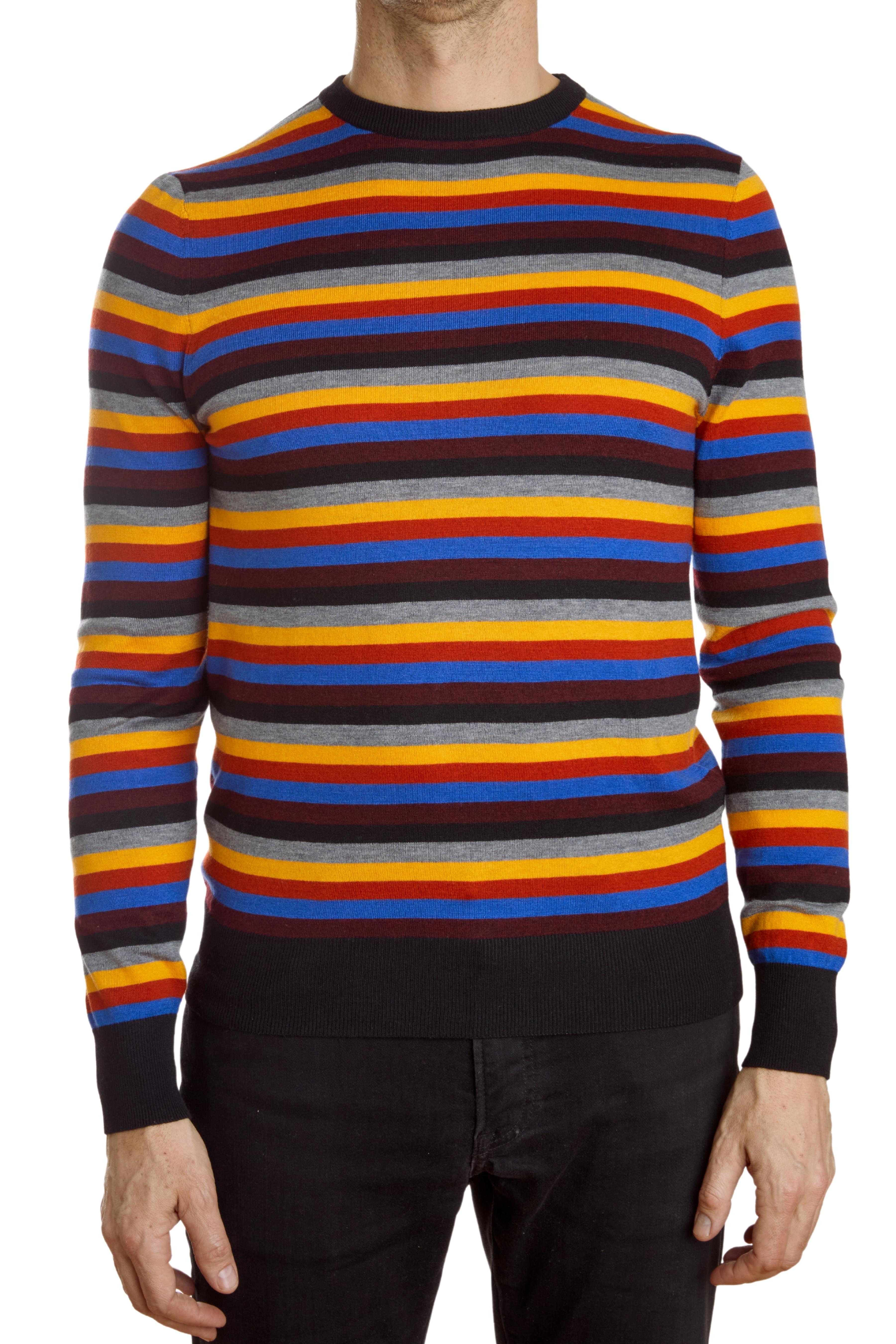Fine Gauge Crew Sweater - Black Stripe