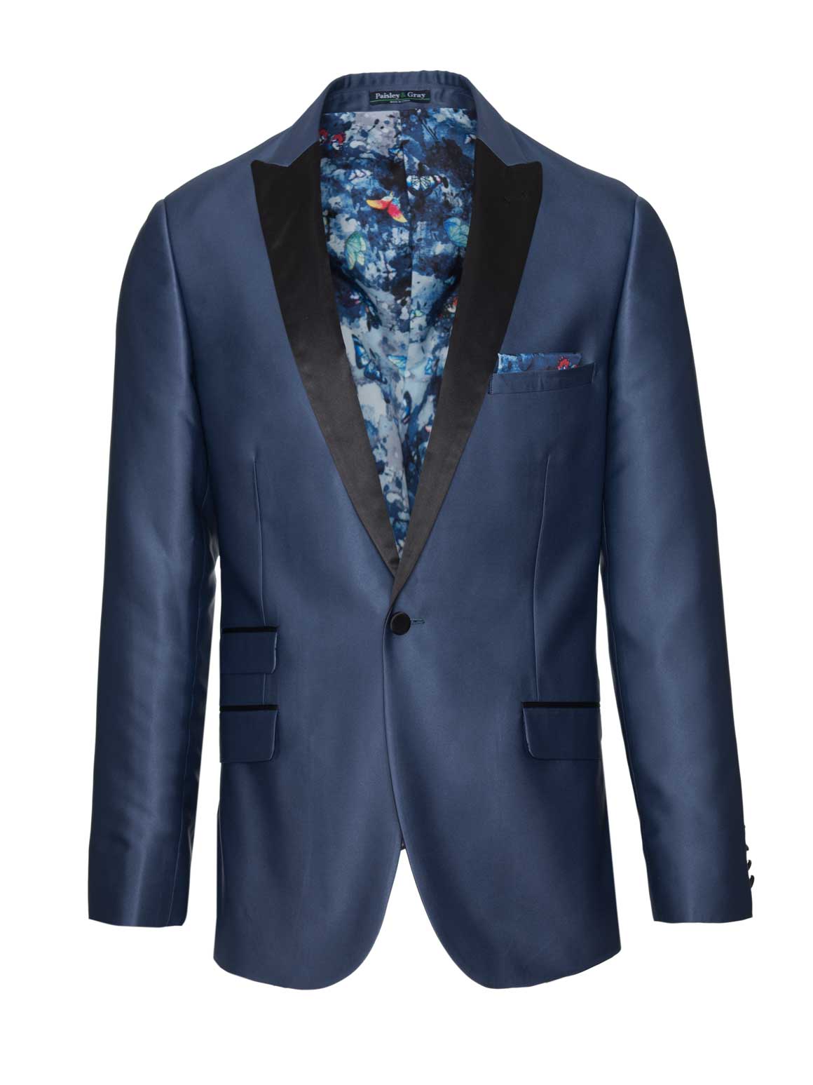 Grosvenor Peak Tuxedo Jacket - Slim - Blue Silky