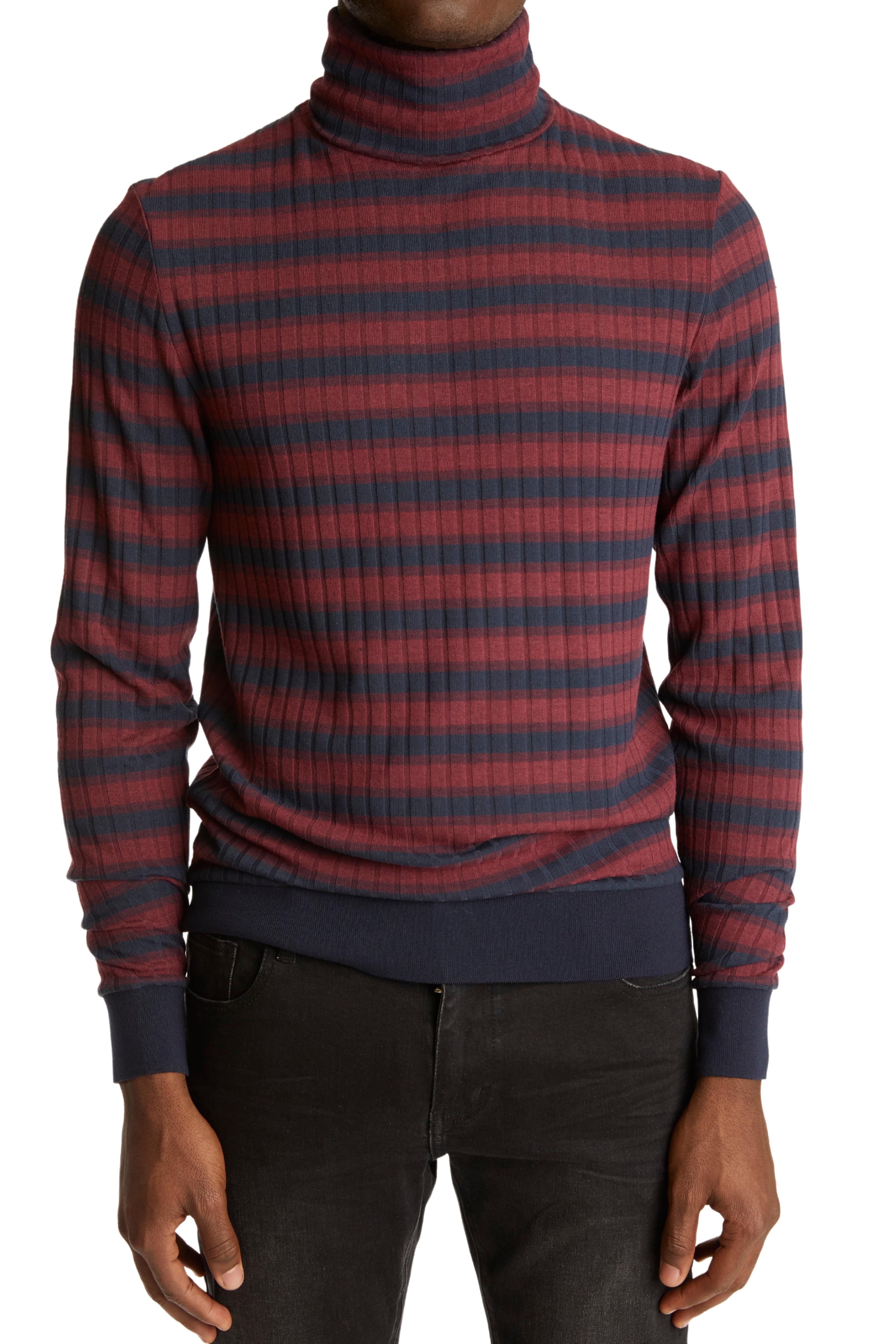 Knit Turtleneck - Maroon Navy Stripe