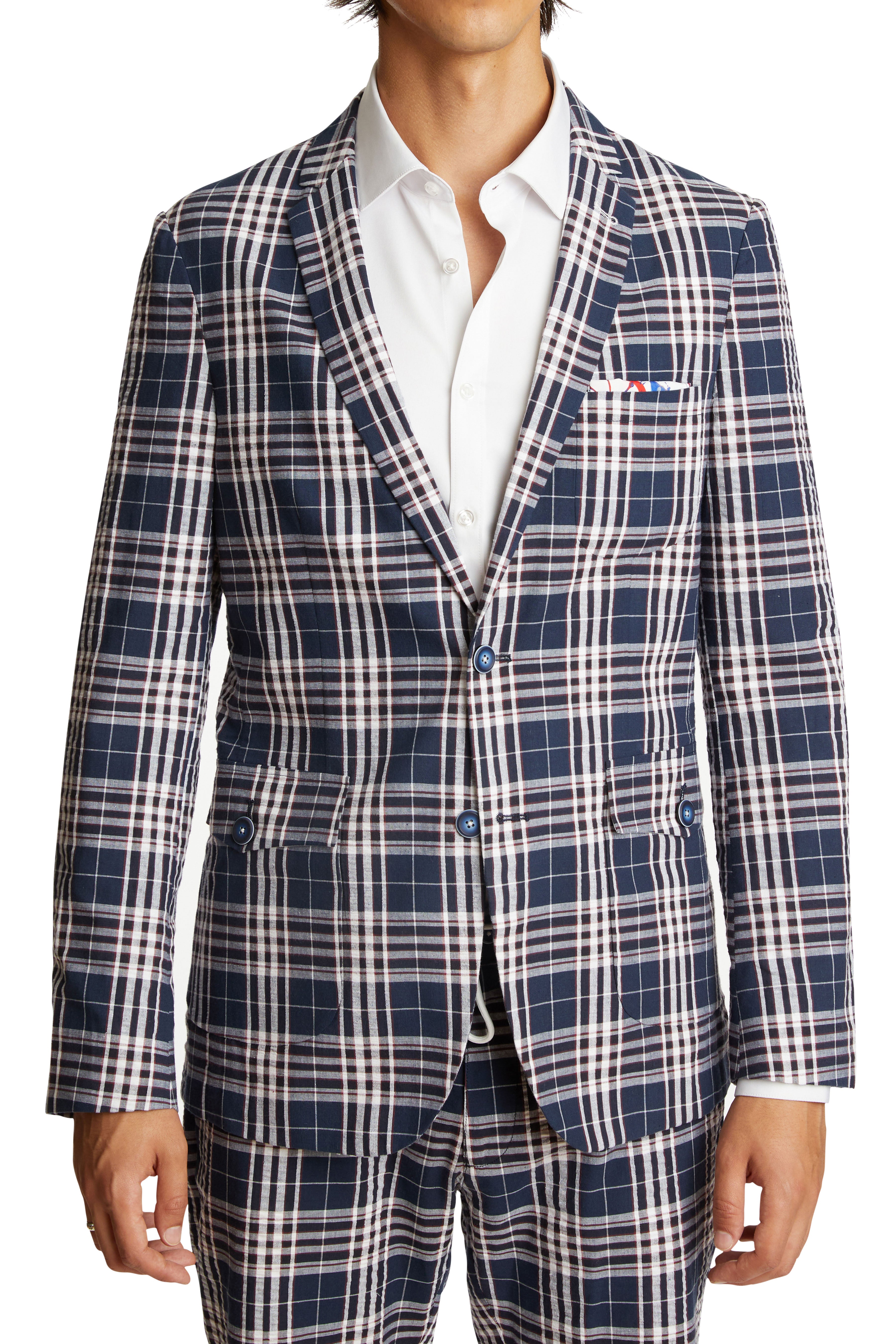 Bromley Notch Jacket - slim - Navy Red Seersucker