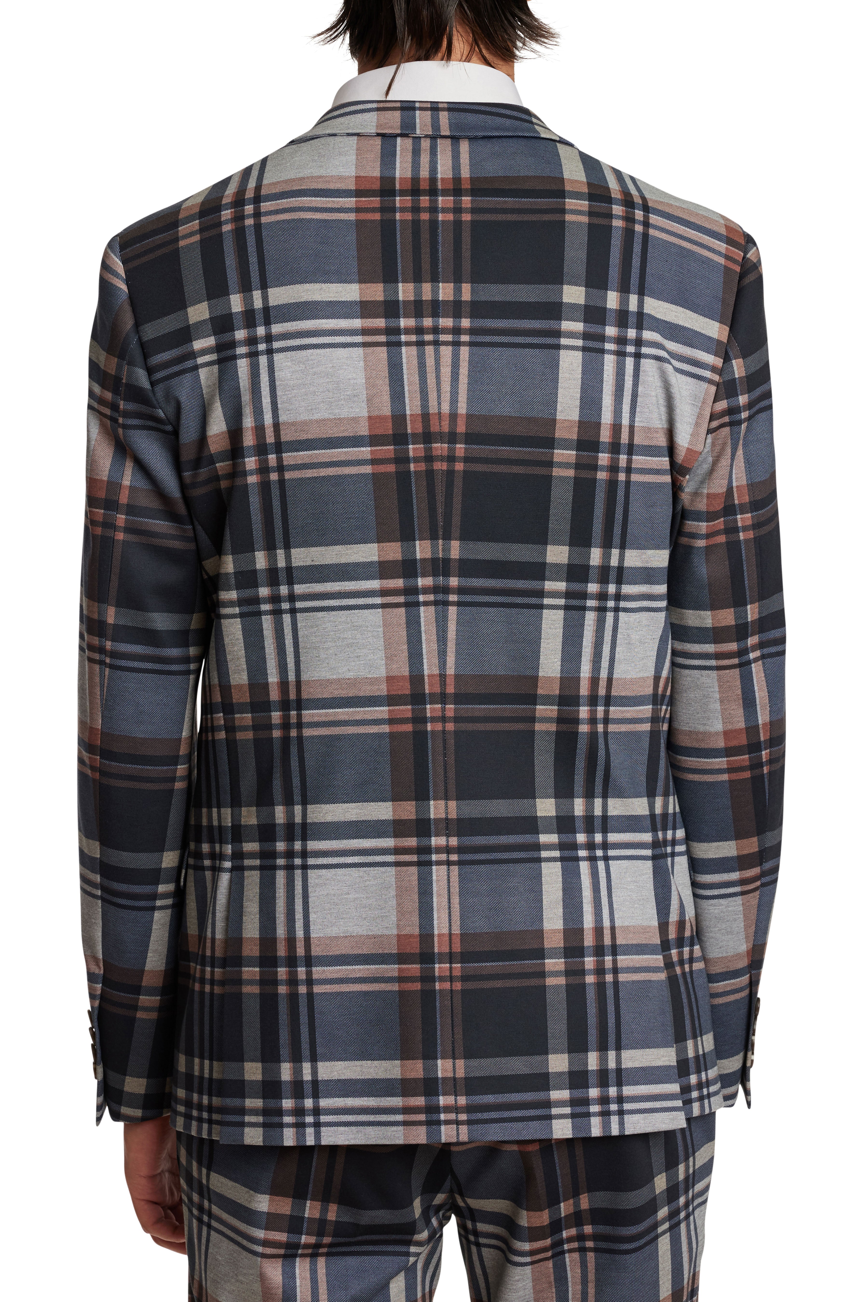 Ashton Knit Peak Jacket - slim - Navy Grey Plaid
