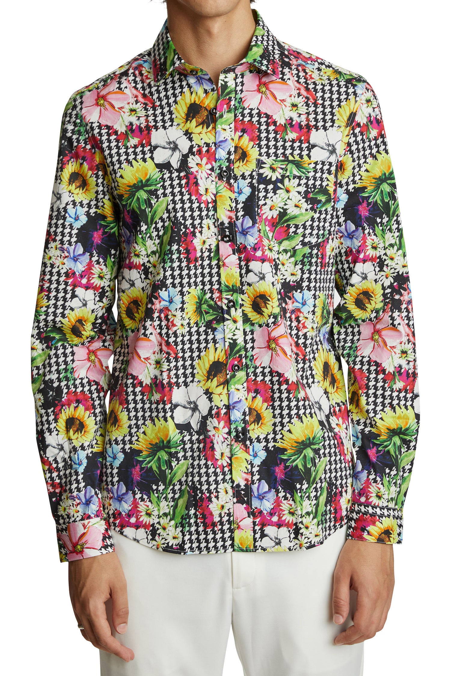Samuel Spread Collar Shirt - Floral Houndstooth