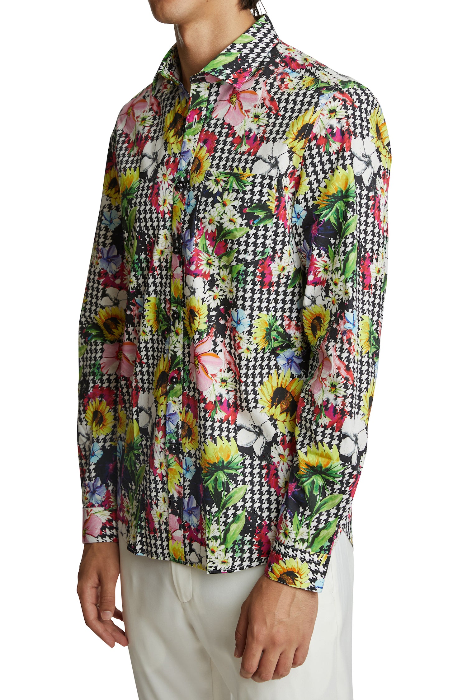 Samuel Spread Collar Shirt - Floral Houndstooth