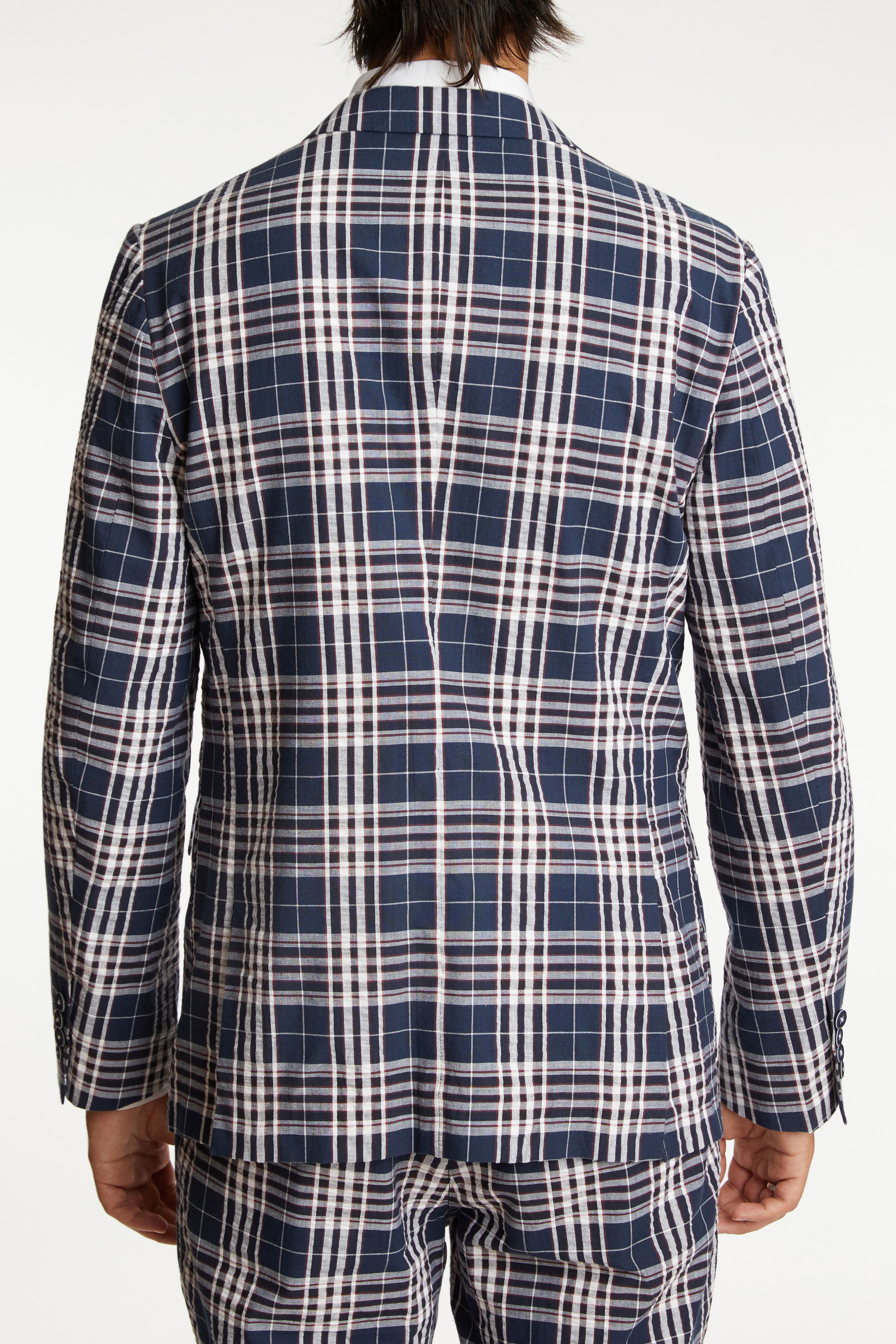 Bromley Notch Jacket - slim - Navy Red Seersucker