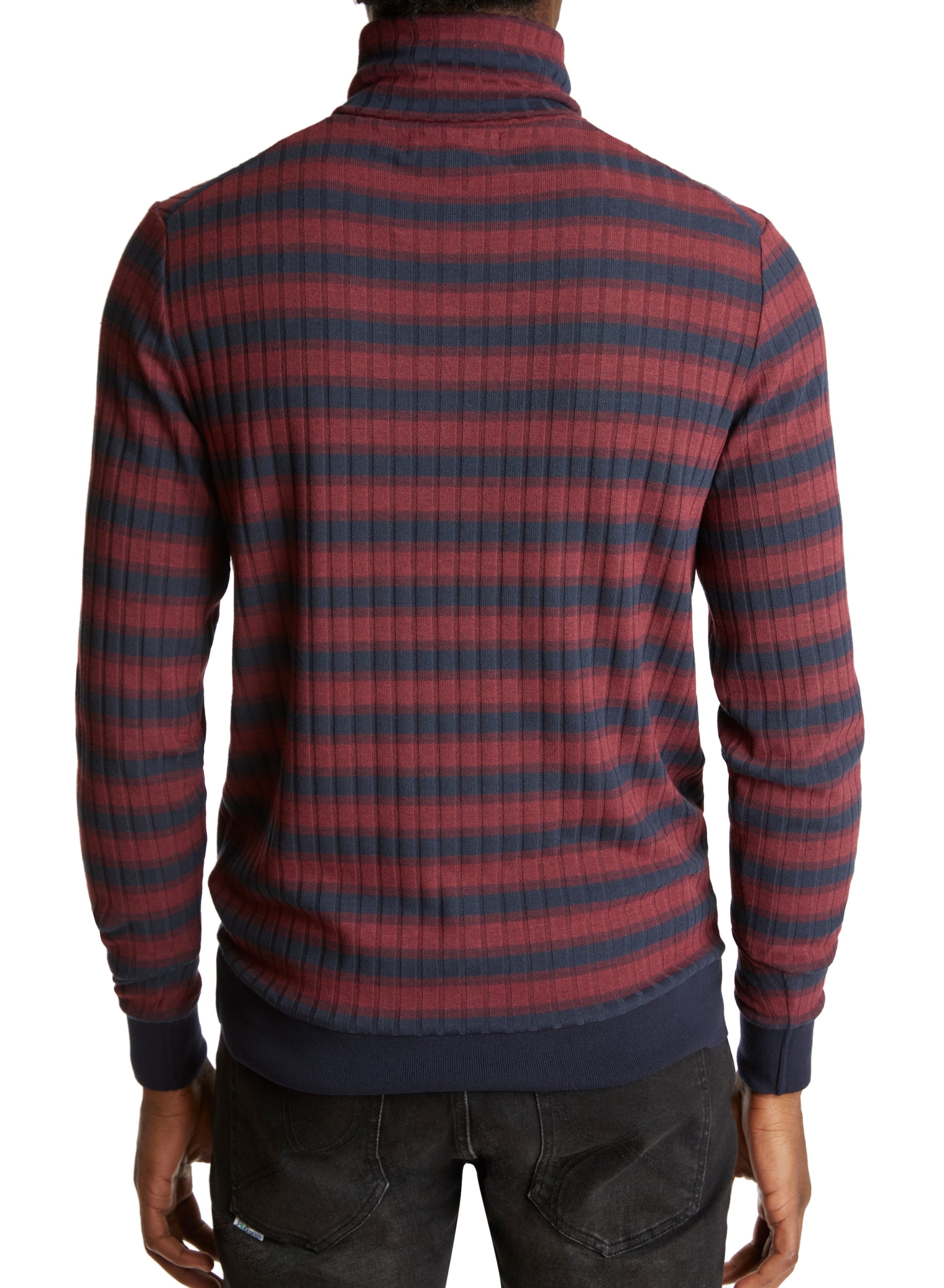 Knit Turtleneck - Maroon Navy Stripe