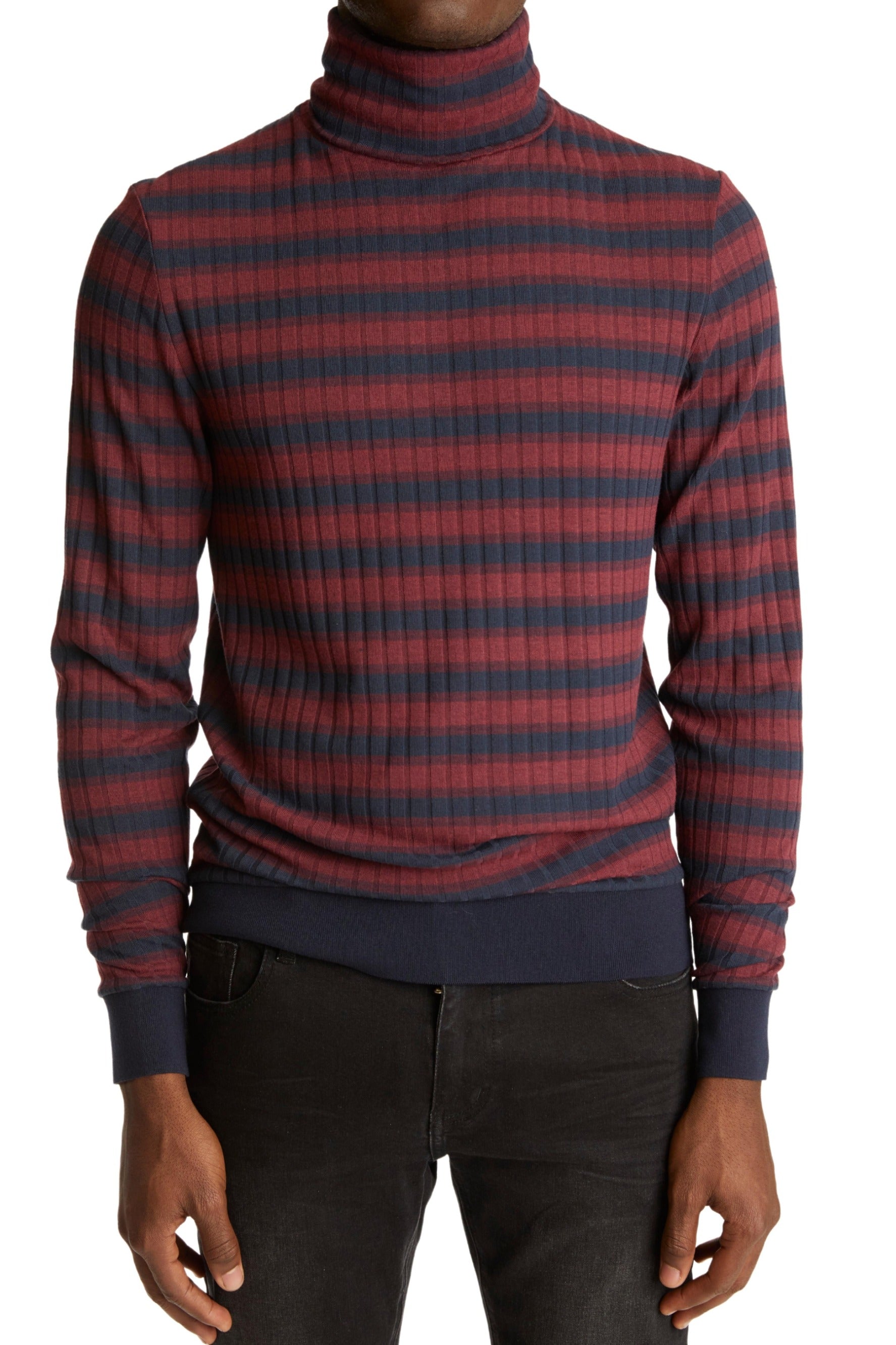 Knit Turtleneck - Maroon Navy Stripe