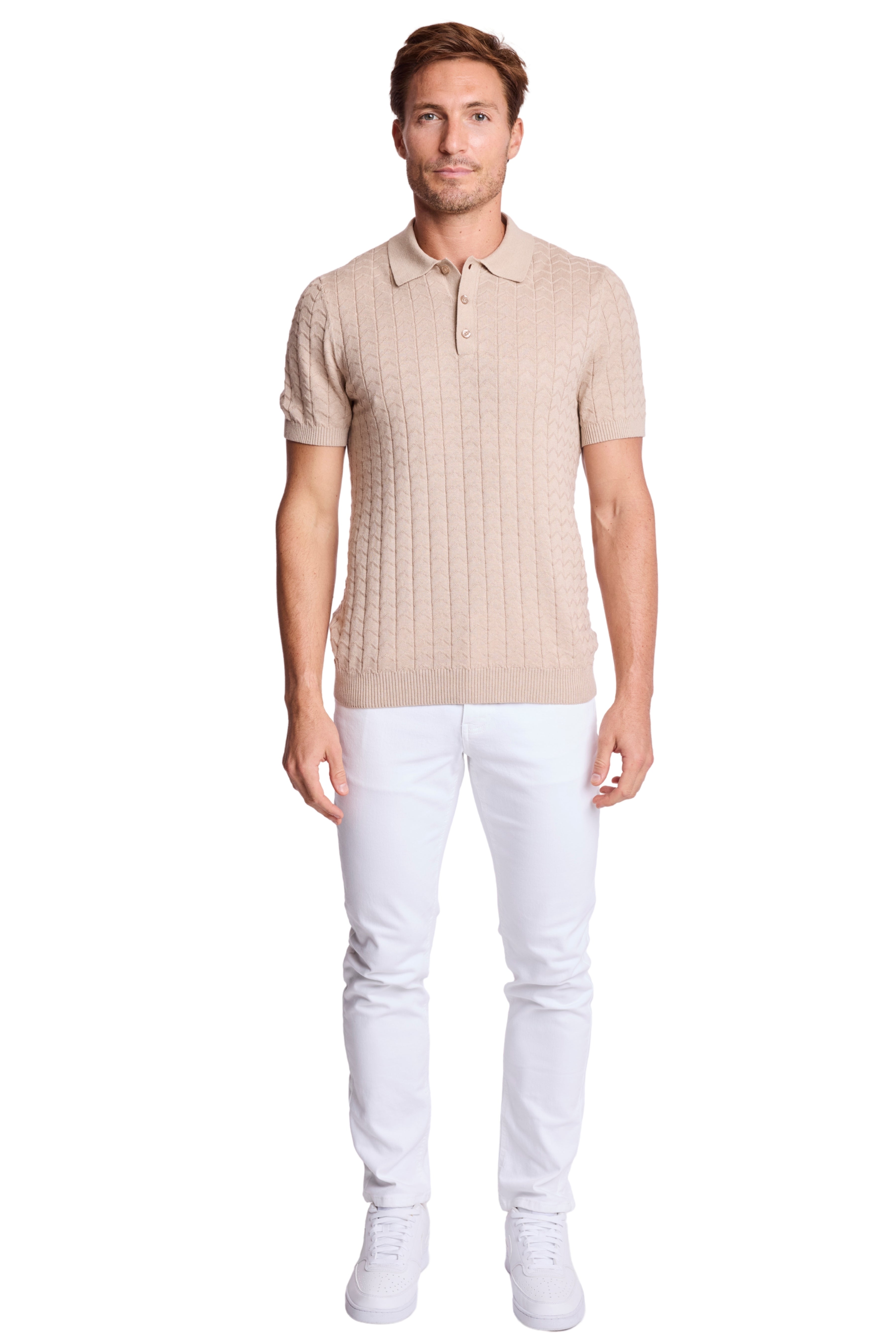 3 Button Polo - Sandy Oatmeal