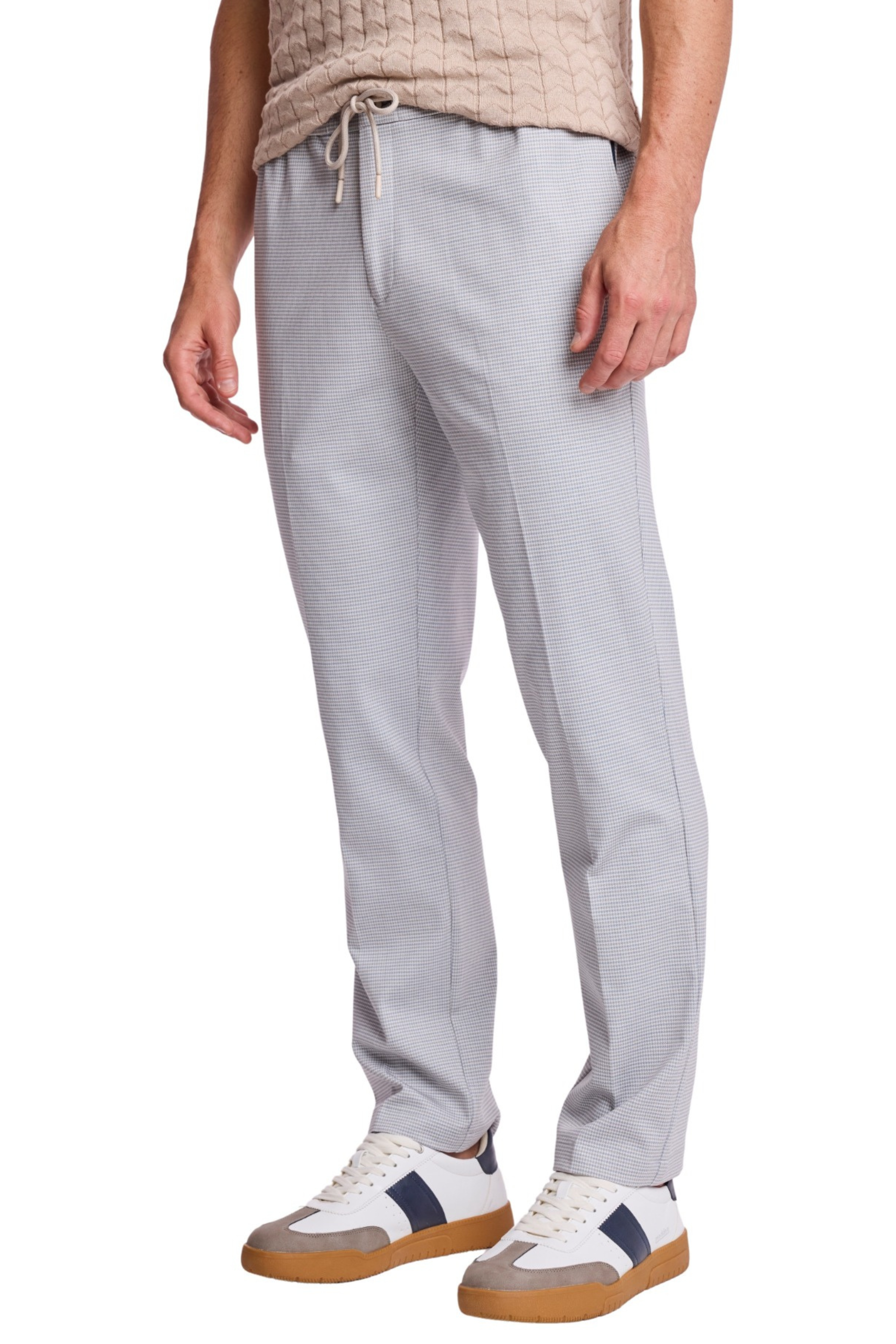 Chester Drawstring Pants - slim - Steel Puddle Knit Houndstooth