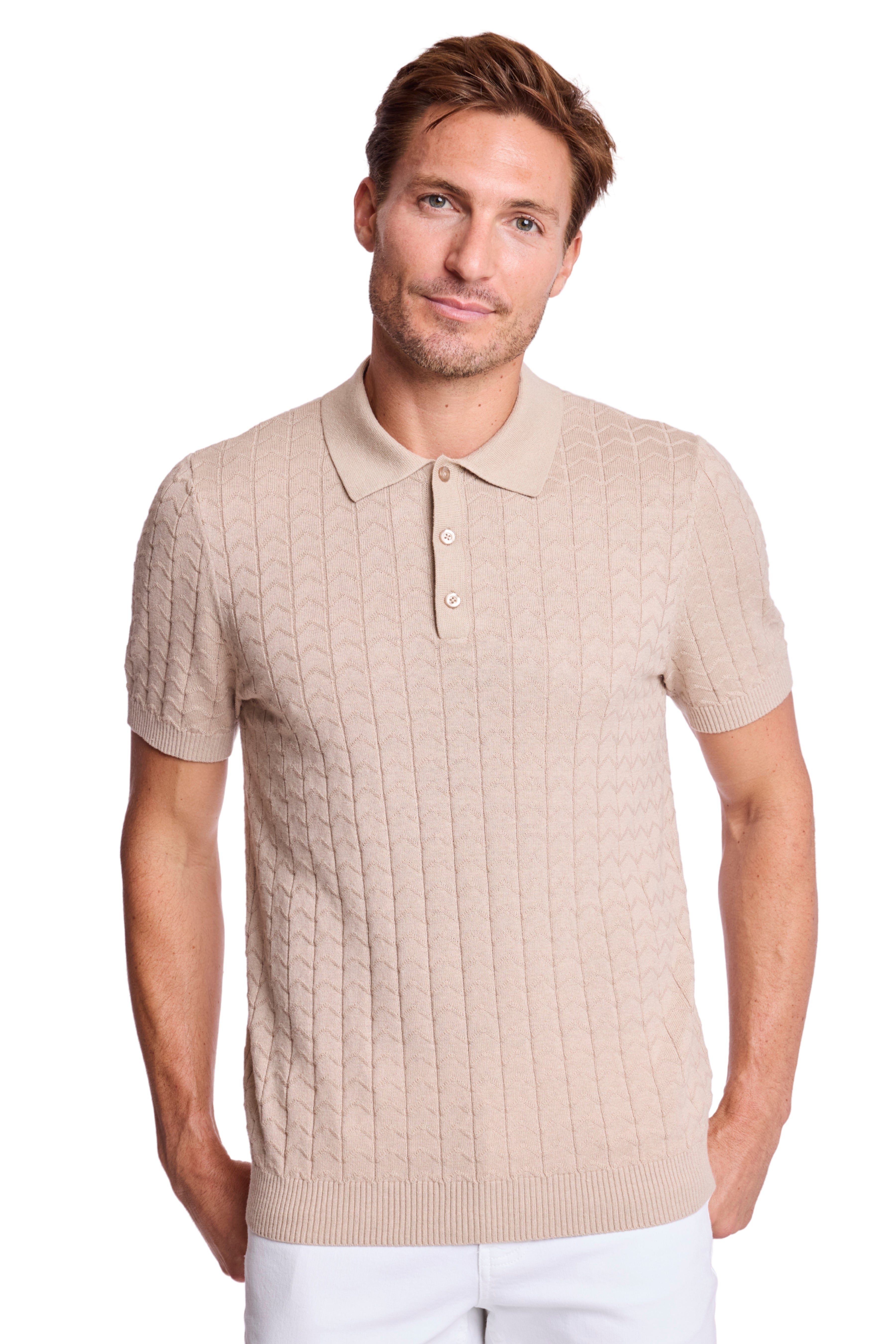 3 Button Polo - Sandy Oatmeal
