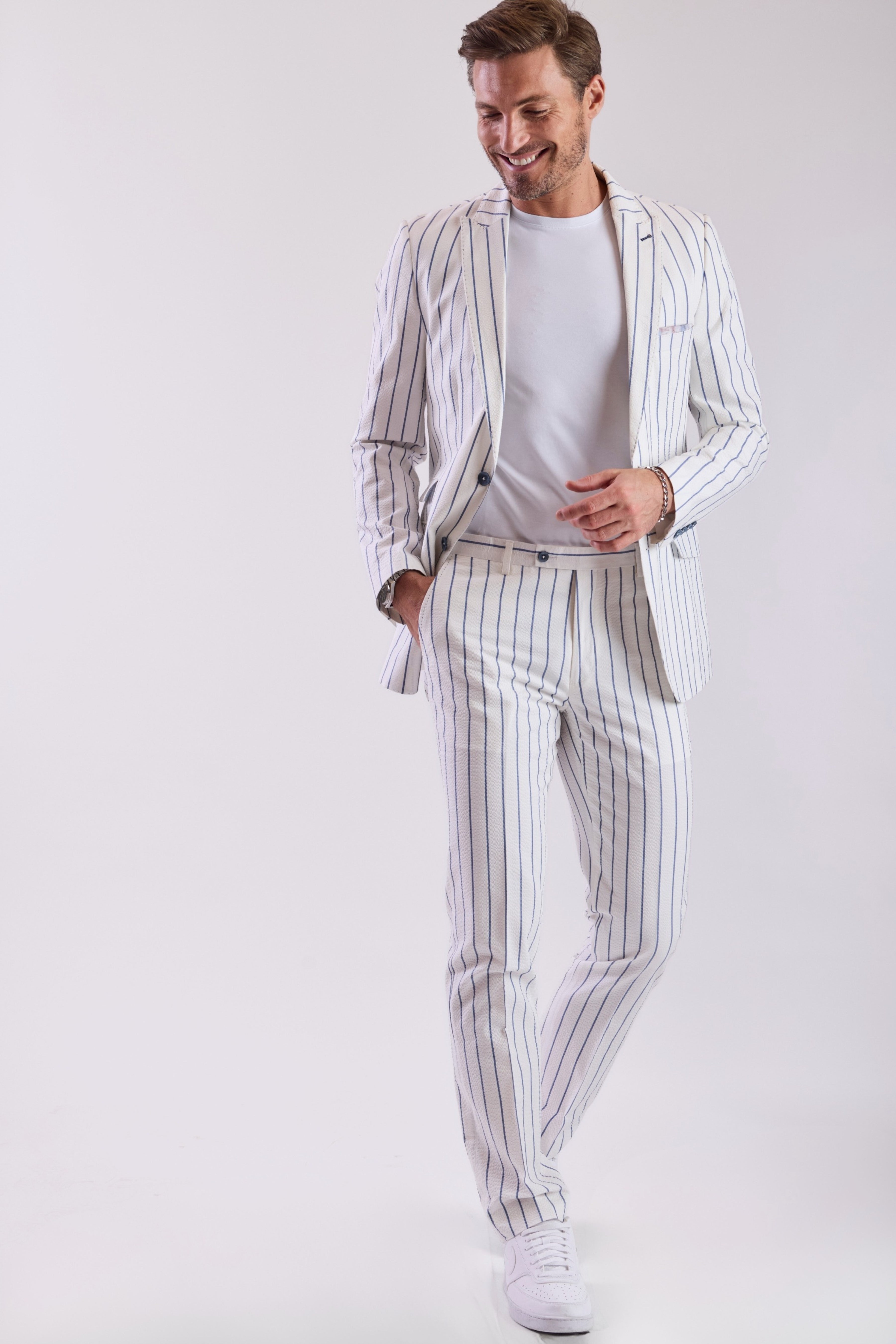 Ashton Peak Jacket - slim - White Seersucker Blue Stripe