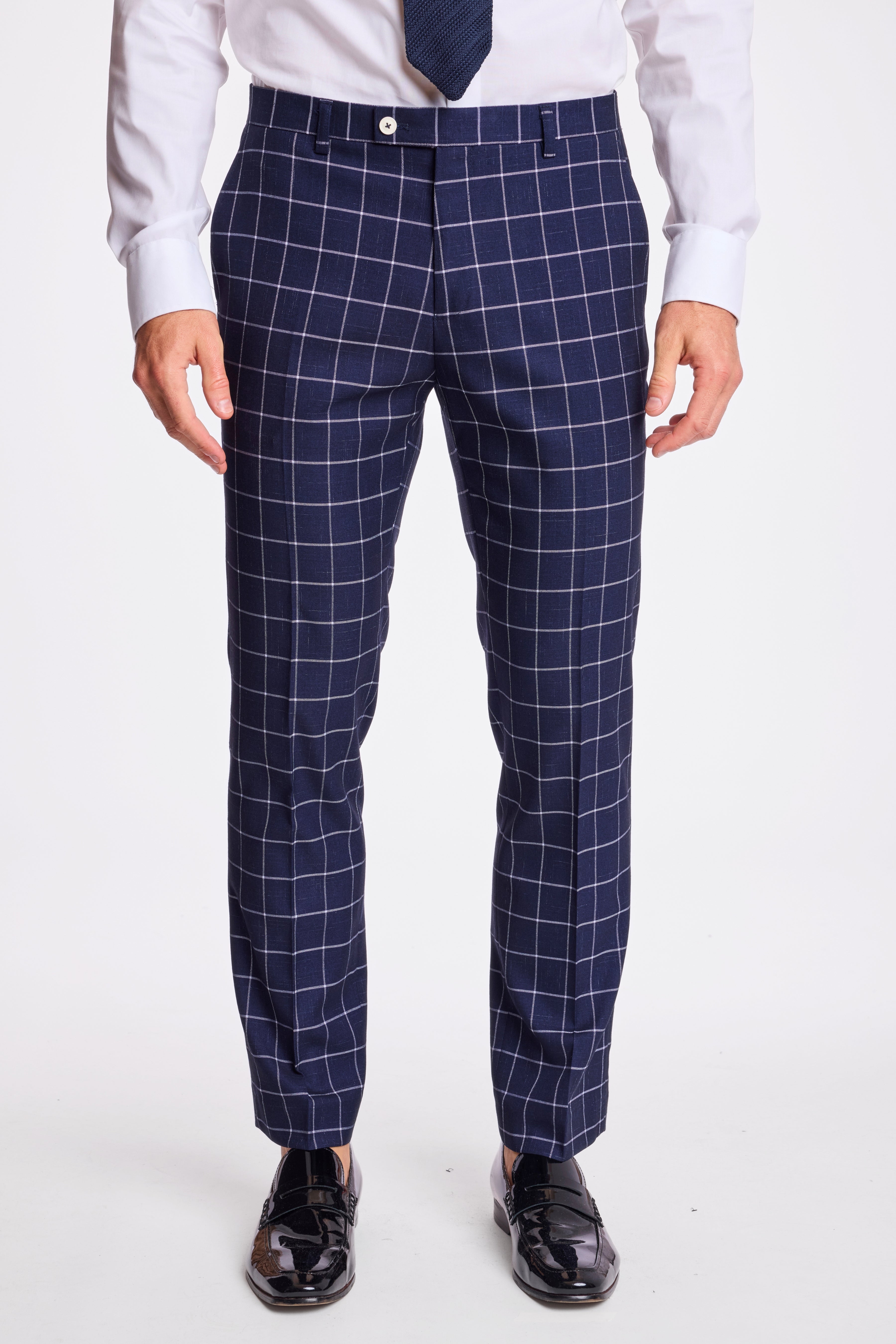 Downing Pants - slim - White Navy Windowpane