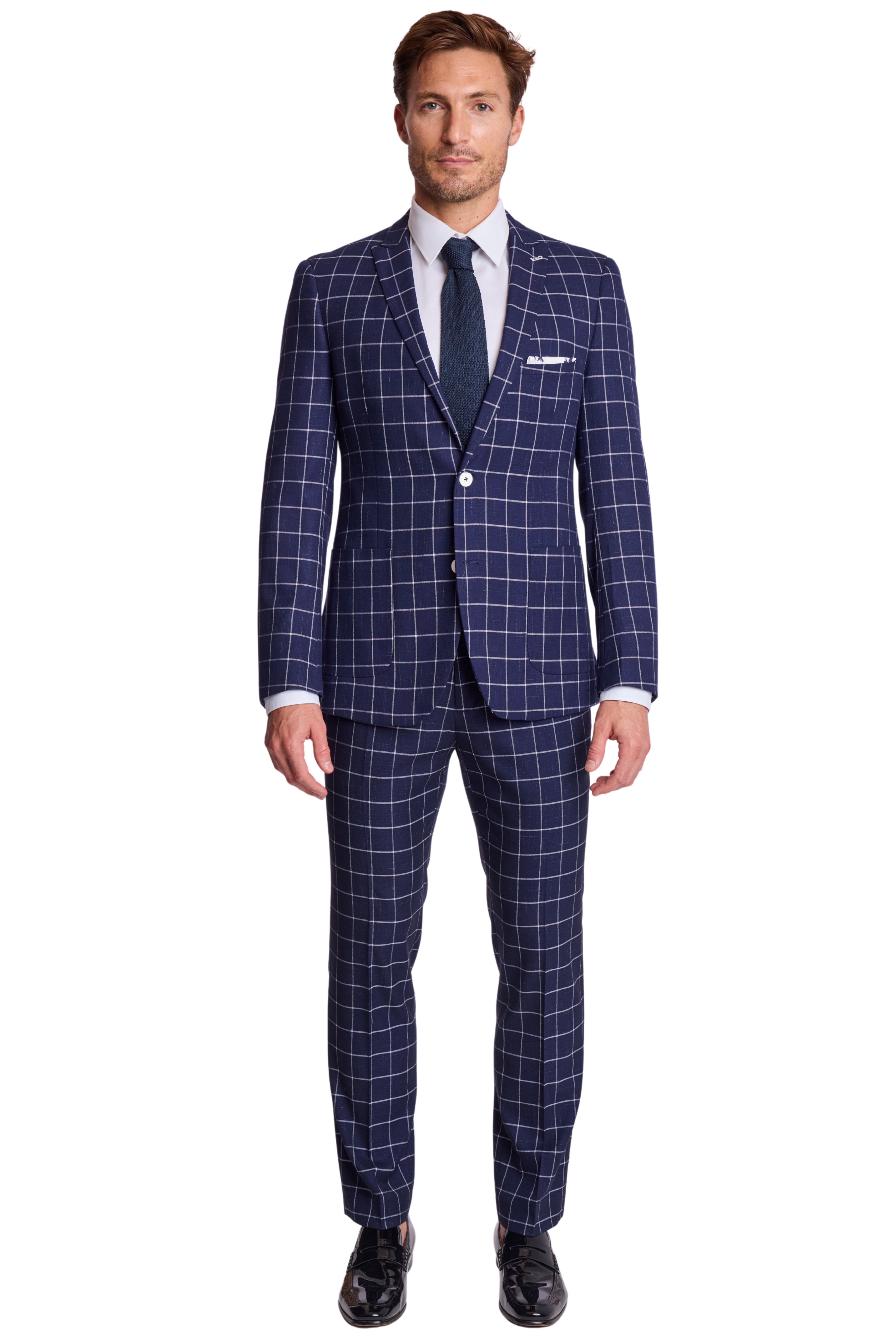 Downing Pants - slim - White Navy Windowpane