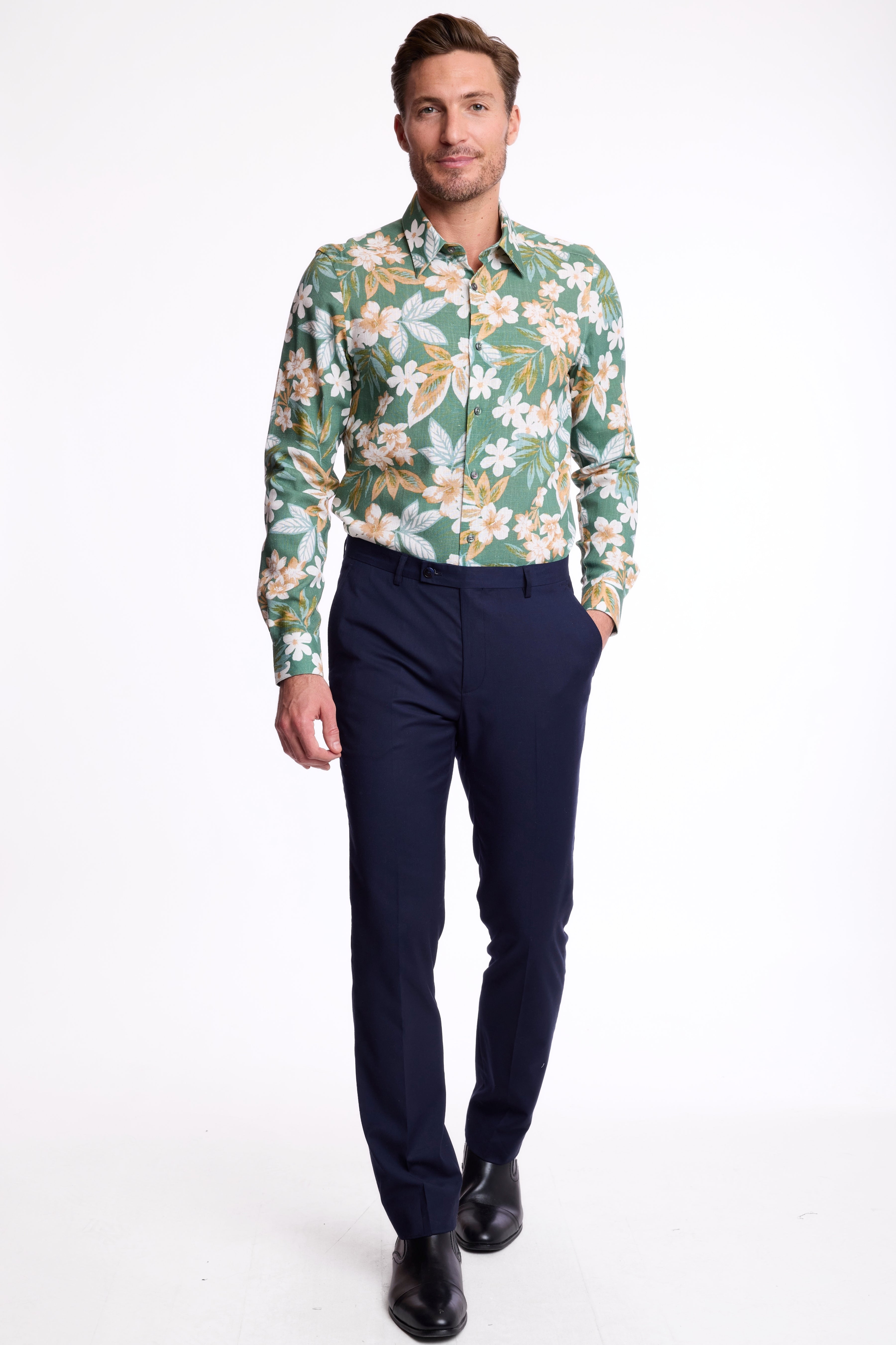 Parker Pointed Collar Shirt - Emerald Floral