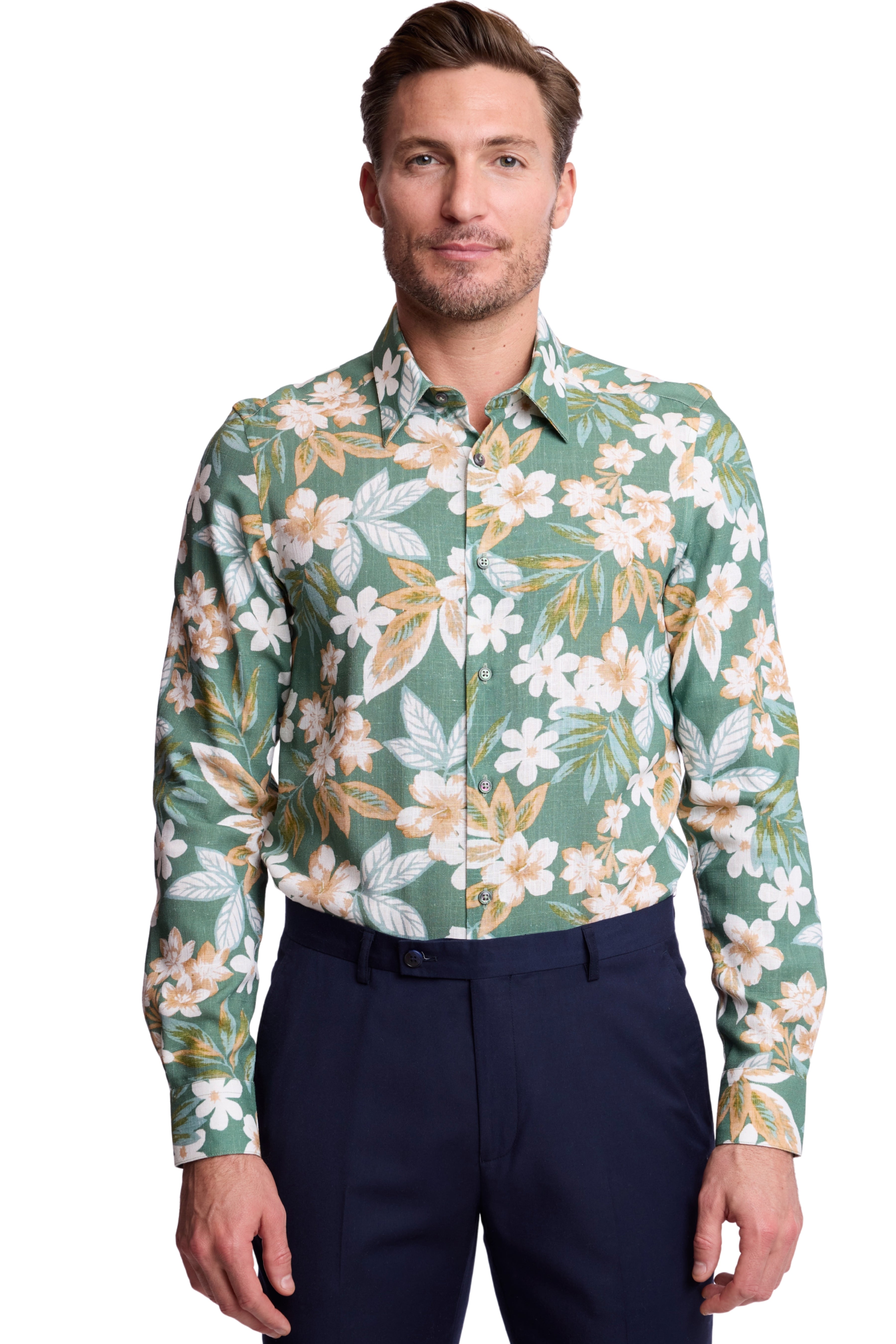 Parker Pointed Collar Shirt - Emerald Floral