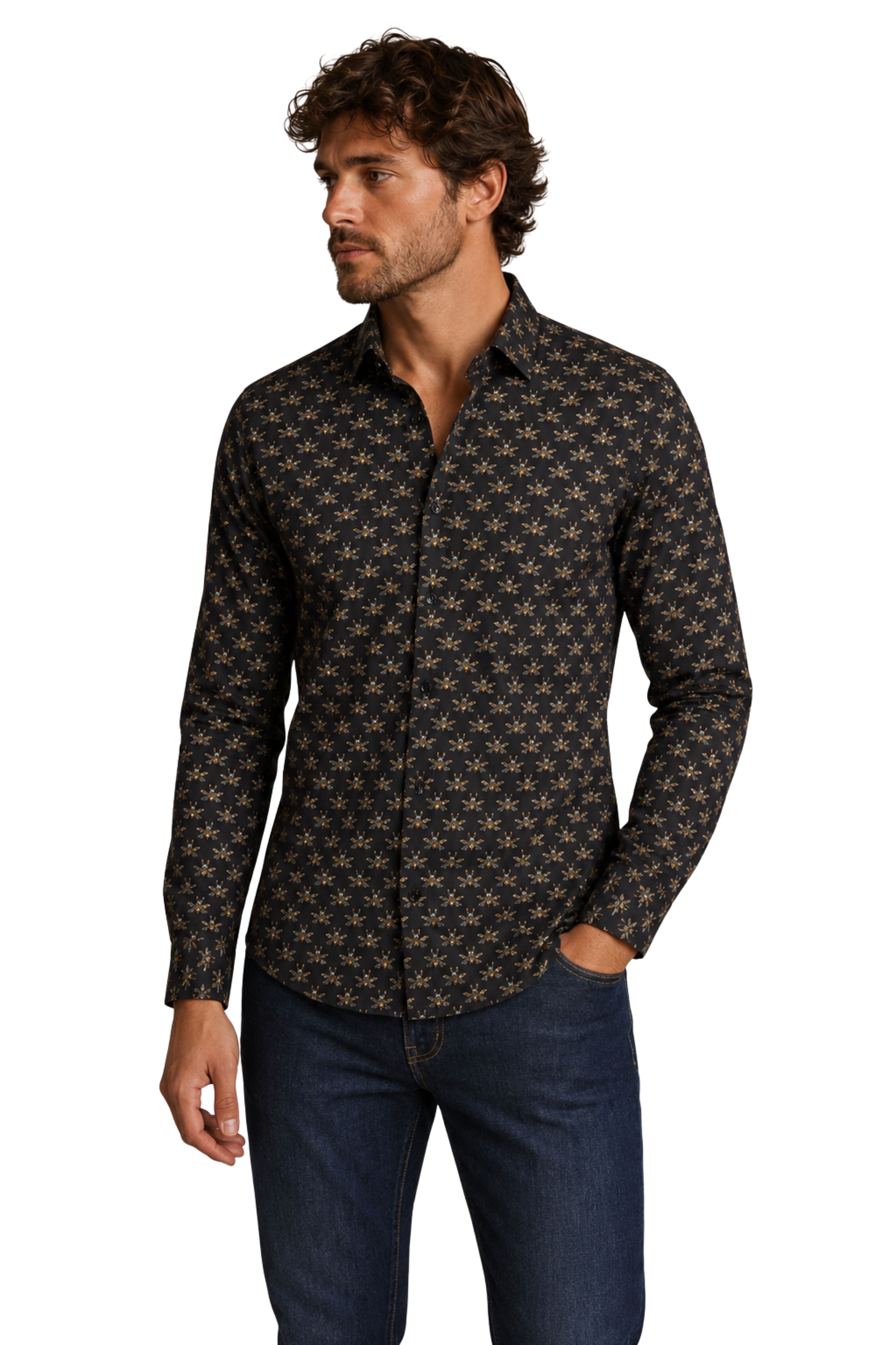 Brian Button Down Shirt - Black Bees