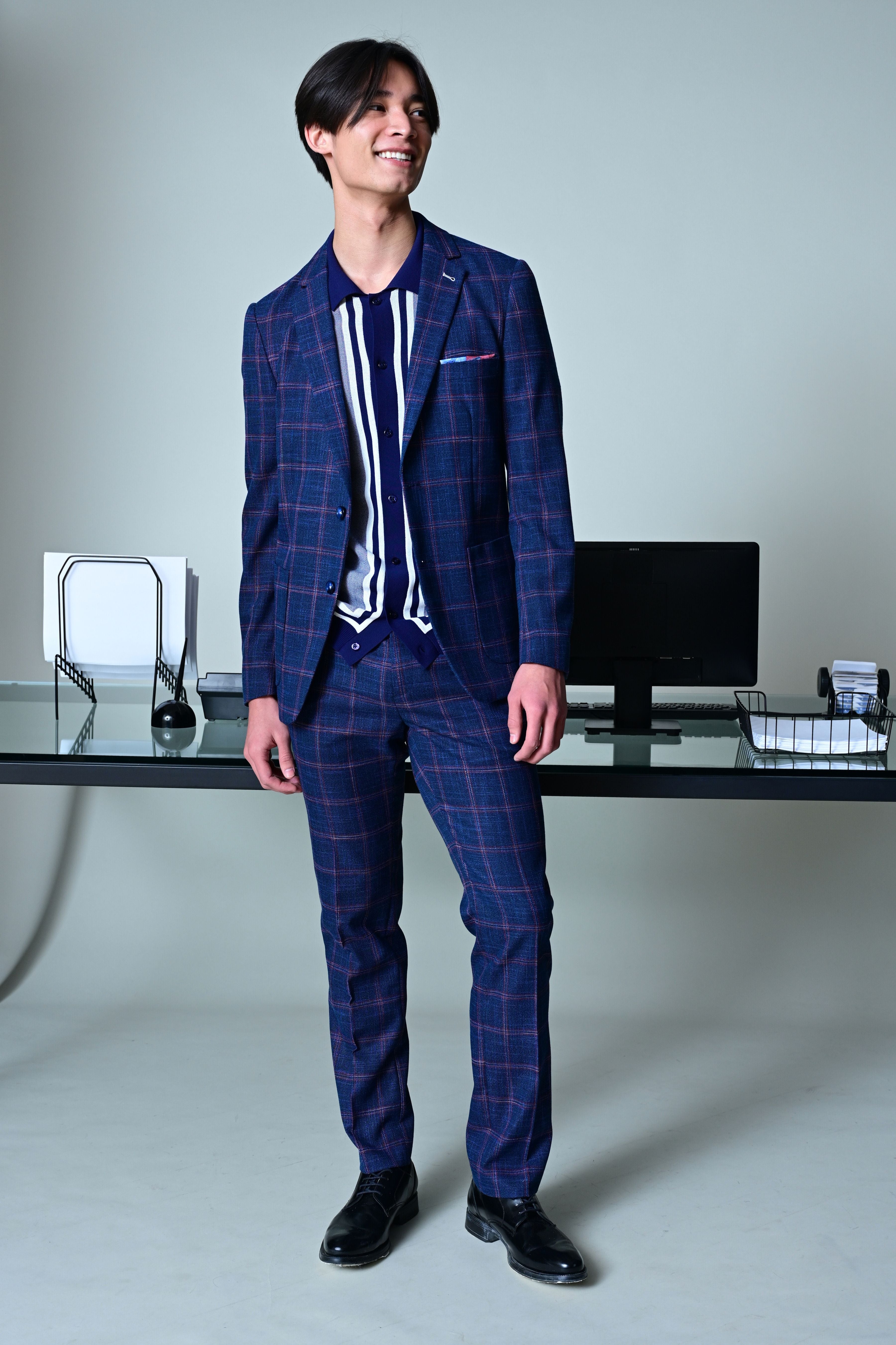 Dover Notch Jacket  - slim - Navy Red White Check